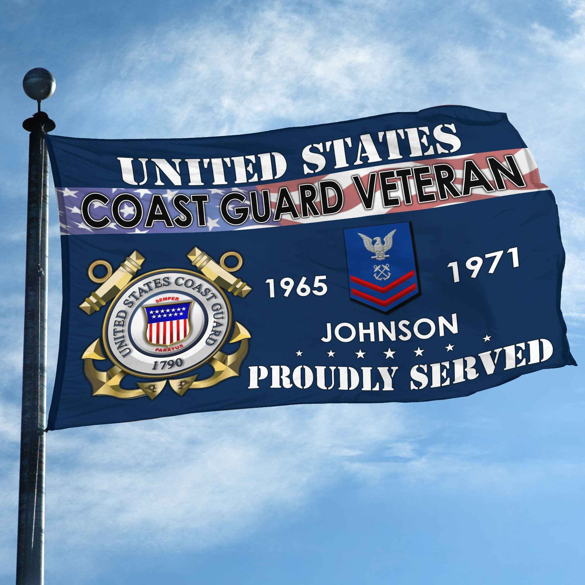 Premium USCG Grommet Flag VPVC109405, Custom Name, Rank, Year, Gifts For Coast Guard Veteran, Best Gifts On Father's Day, Armed Forces Day, Independence Day, Veterans Day.