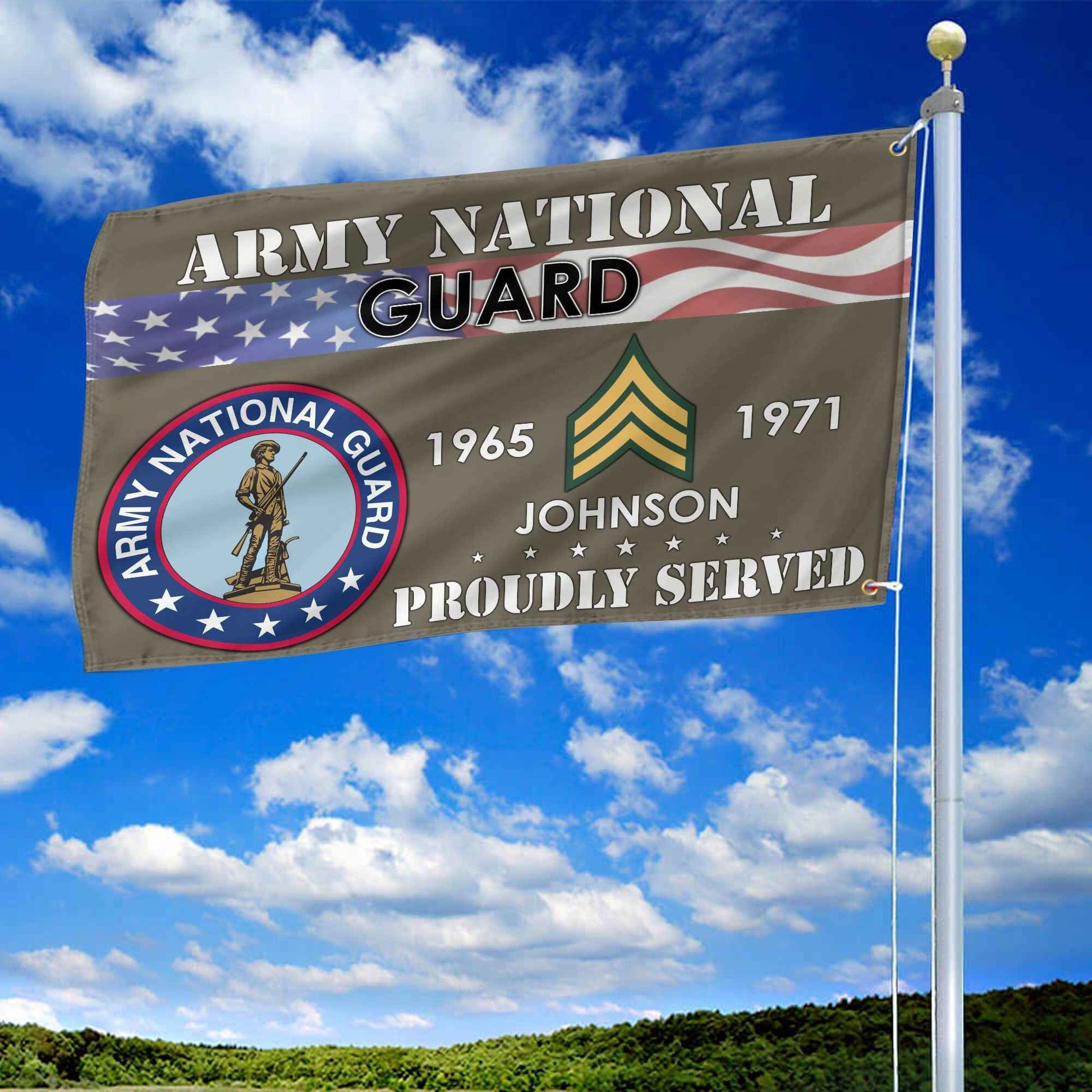 Premium US Army National Guard Grommet Flag VPVC109408, Custom Name, Rank, Year, Gifts For Army National Guard Veteran, Best Gifts On Father's Day, Armed Forces Day, Independence Day, Veterans Day.