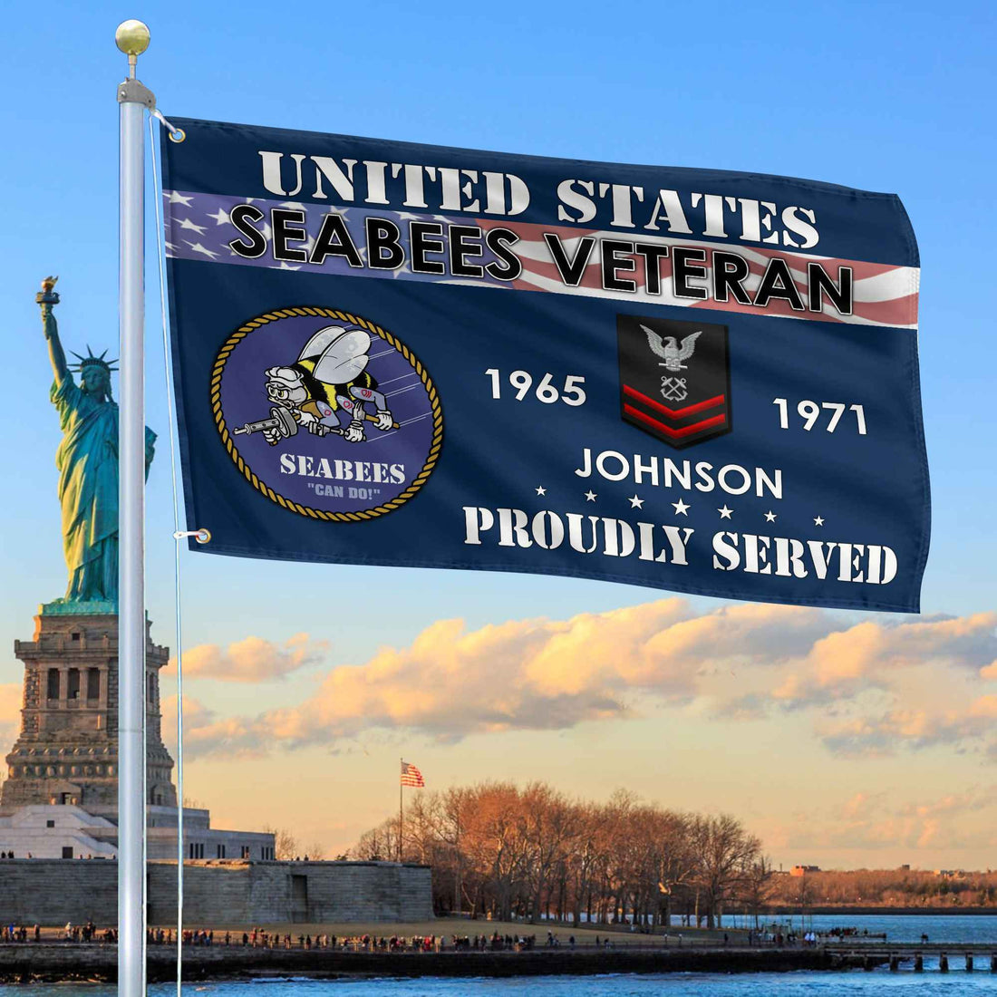 Premium US Seabees Grommet Flag VPVC109409, Custom Name, Rank, Year, Gifts For Seabees Veteran, Best Gifts On Father's Day, Armed Forces Day, Independence Day, Veterans Day.