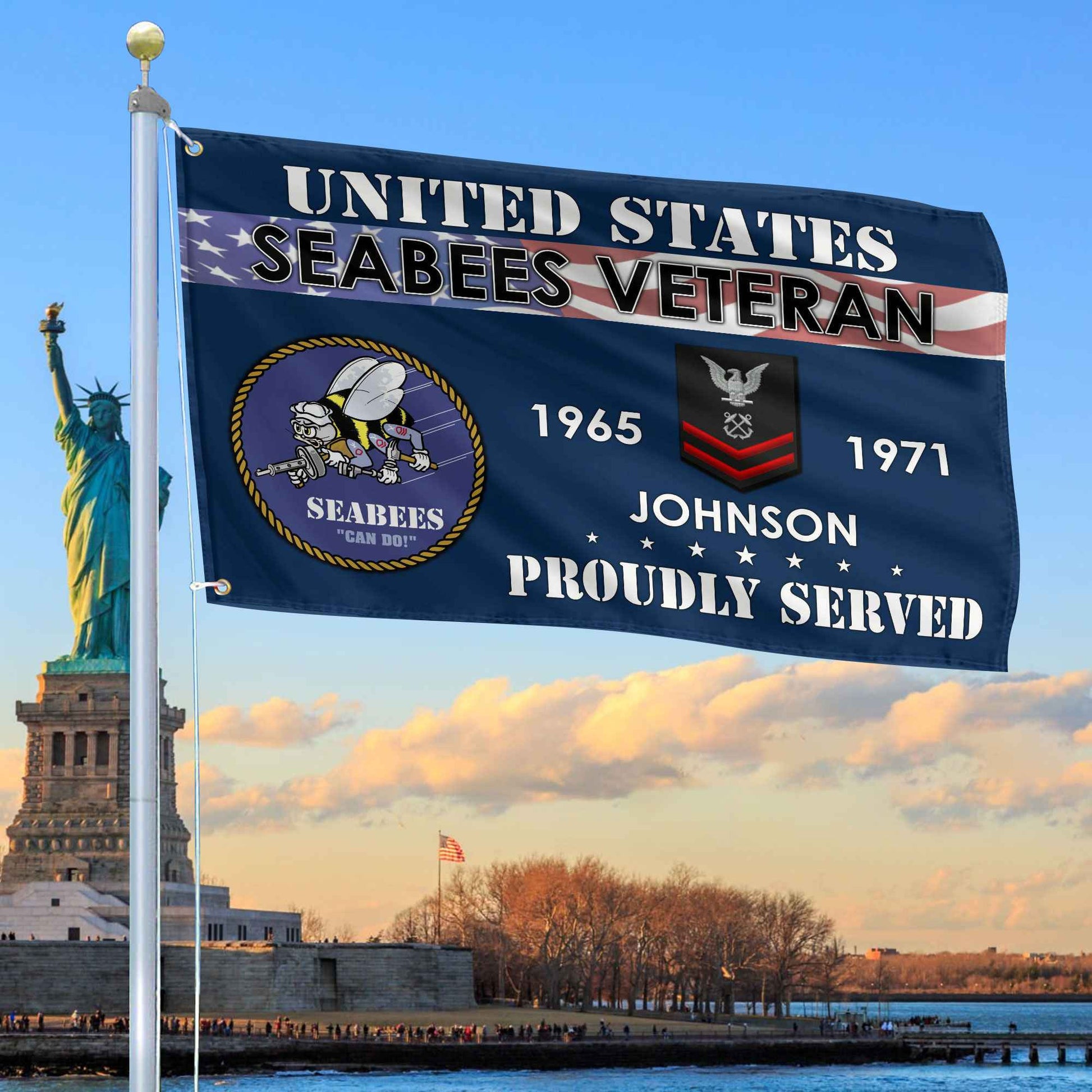 Premium US Seabees Grommet Flag VPVC109409, Custom Name, Rank, Year, Gifts For Seabees Veteran, Best Gifts On Father's Day, Armed Forces Day, Independence Day, Veterans Day.