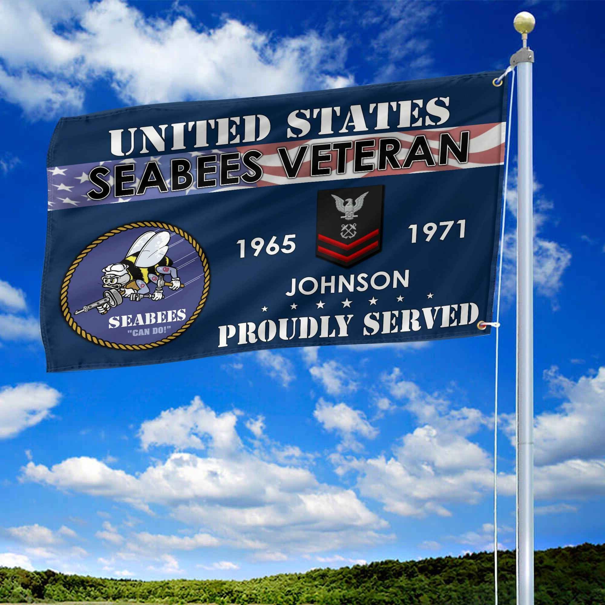 Premium US Seabees Grommet Flag VPVC109409, Custom Name, Rank, Year, Gifts For Seabees Veteran, Best Gifts On Father's Day, Armed Forces Day, Independence Day, Veterans Day.