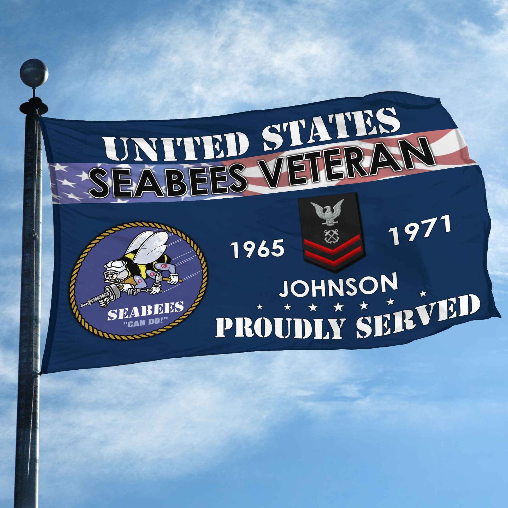Premium US Seabees Grommet Flag VPVC109409, Custom Name, Rank, Year, Gifts For Seabees Veteran, Best Gifts On Father's Day, Armed Forces Day, Independence Day, Veterans Day.