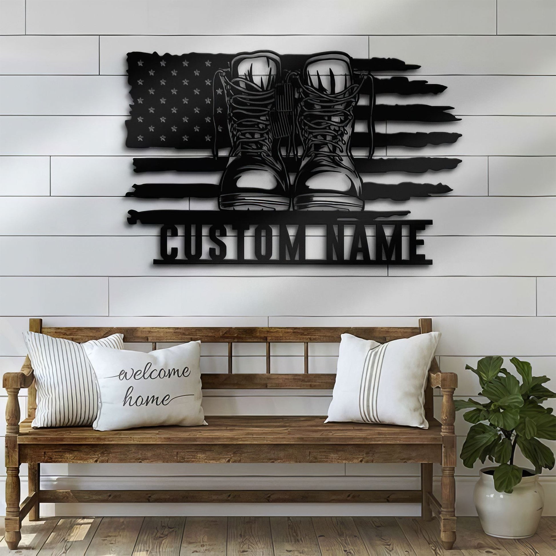 Premium Custom US Veteran Metal Signs VPVC901044, Gifts For US Veteran, Army Soldier Boots Combat Metal Sign