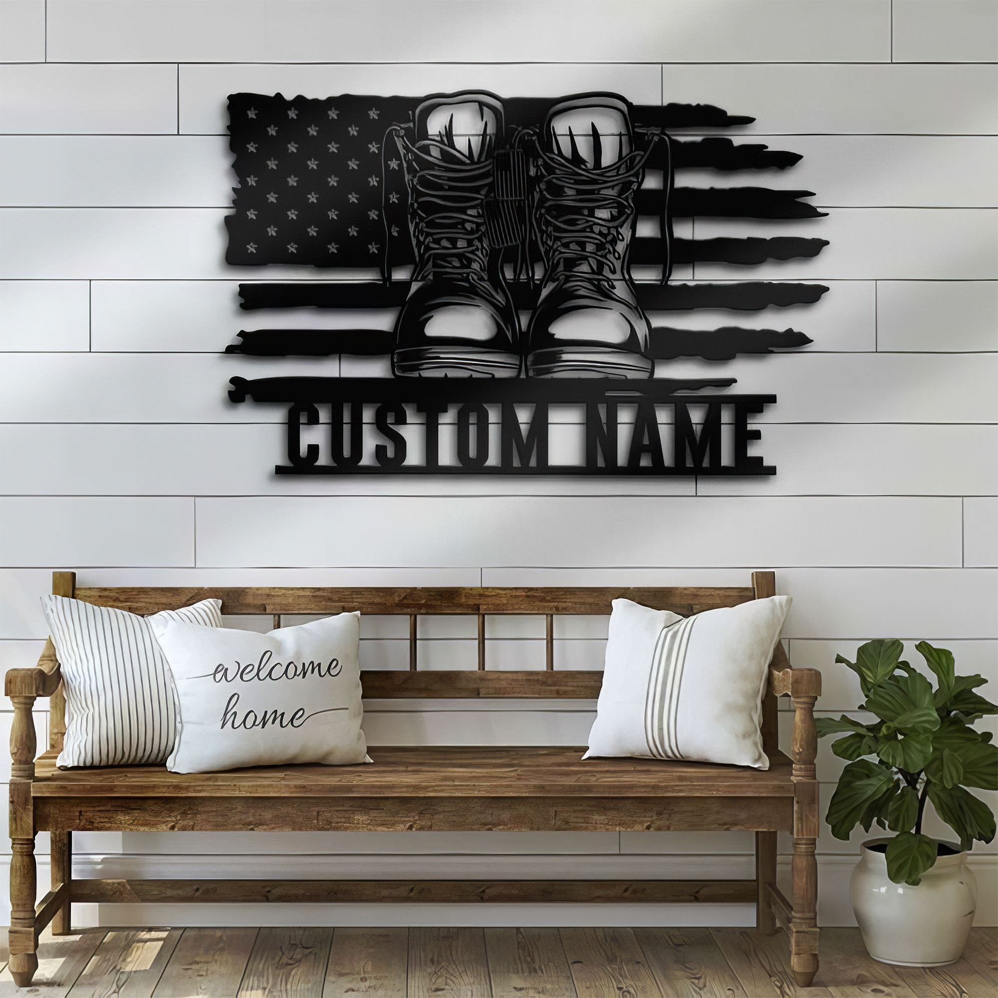 Premium Custom US Veteran Metal Signs VPVC901044, Gifts For US Veteran, Army Soldier Boots Combat Metal Sign