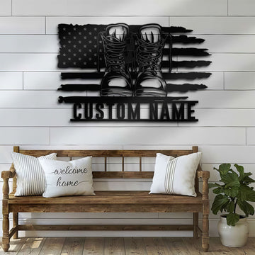 Premium Custom US Veteran Metal Signs VPVC901044, Gifts For US Veteran, Army Soldier Boots Combat Metal Sign