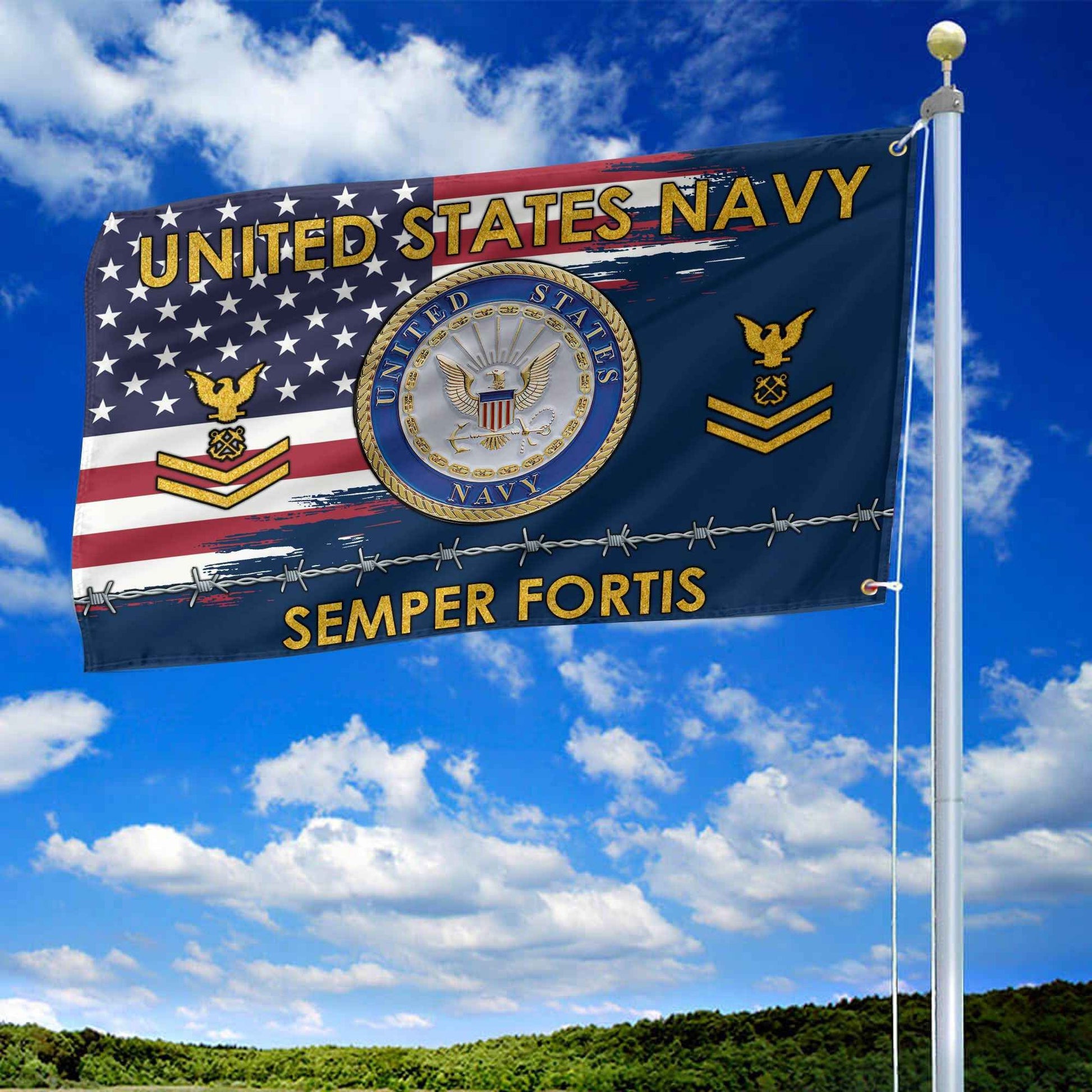 Unique Custom Name, Rank US Navy Grommet Flag VPVC109602, Gifts For Navy Veteran, Gifts For Dad, For Husband, Best Gifts On Father's Day, Independence Day, Veterans Day.