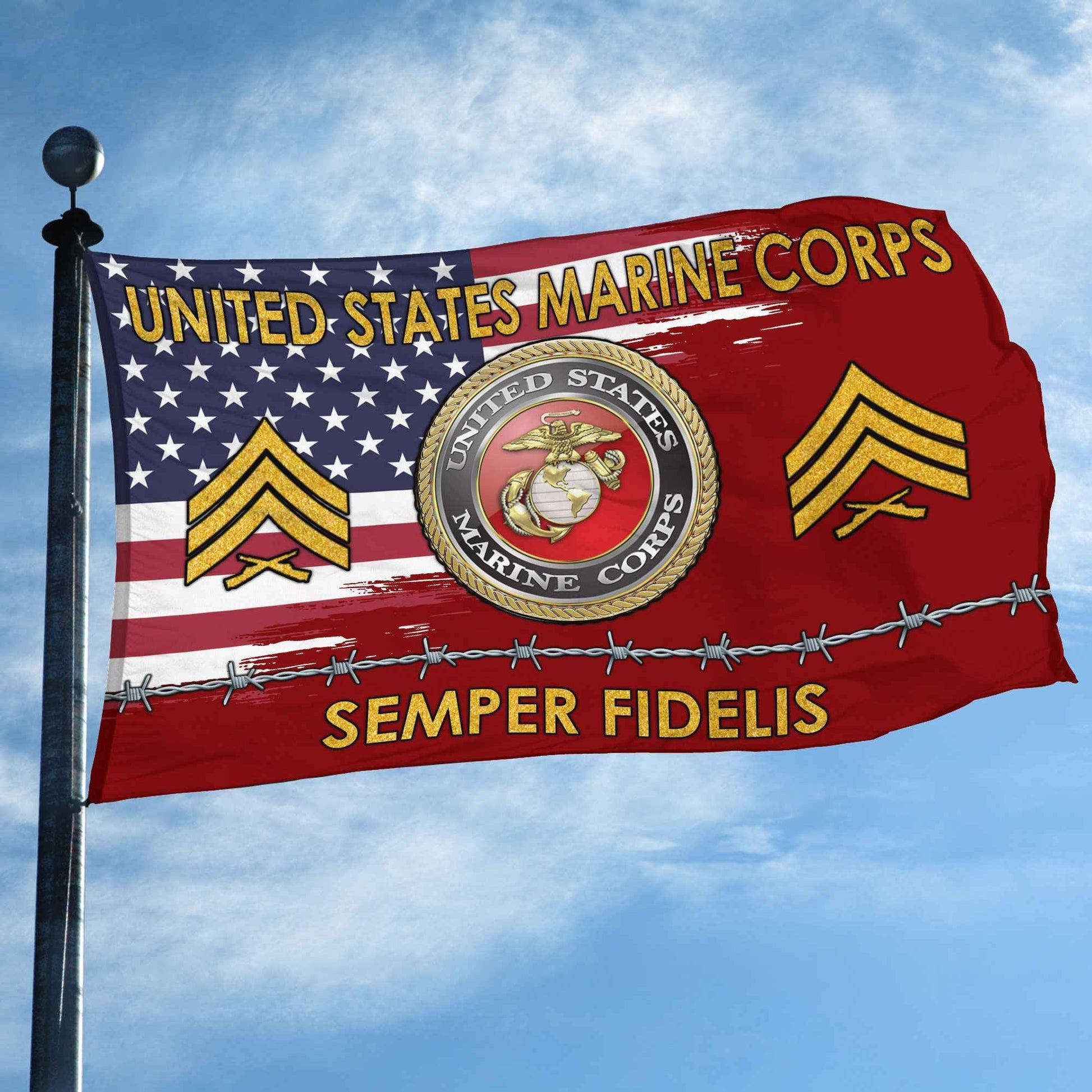 Unique Custom Name, Rank USMC Grommet Flag VPVC109603, Gifts For Marine Veteran, Gifts For Dad, For Husband, Best Gifts On Father's Day, Independence Day, Veterans Day.