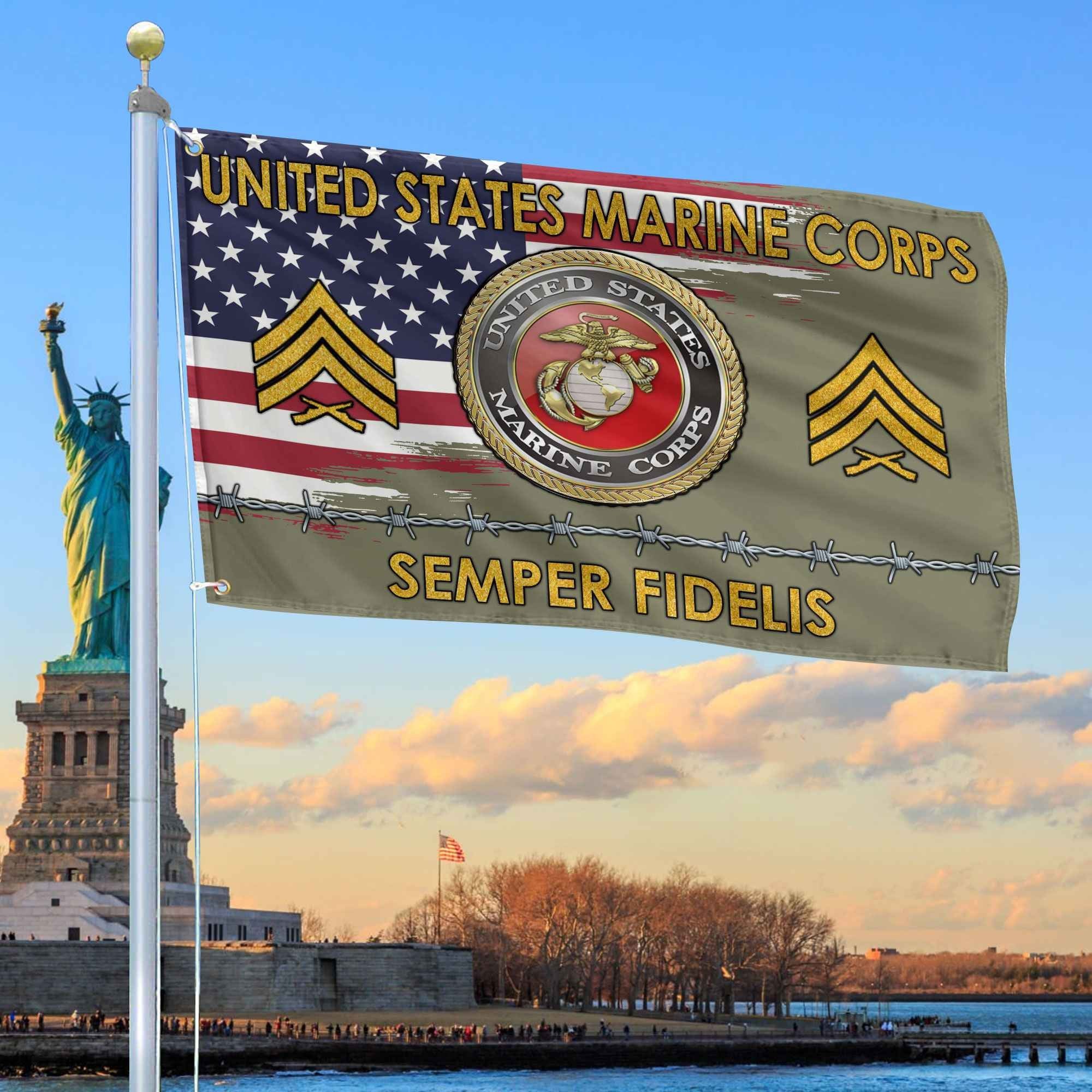 Unique Custom Name, Rank USMC Grommet Flag VPVC109611, Gifts For Marine Veteran, Gifts For Dad, For Husband, Best Gifts On Father's Day, Independence Day, Veterans Day.