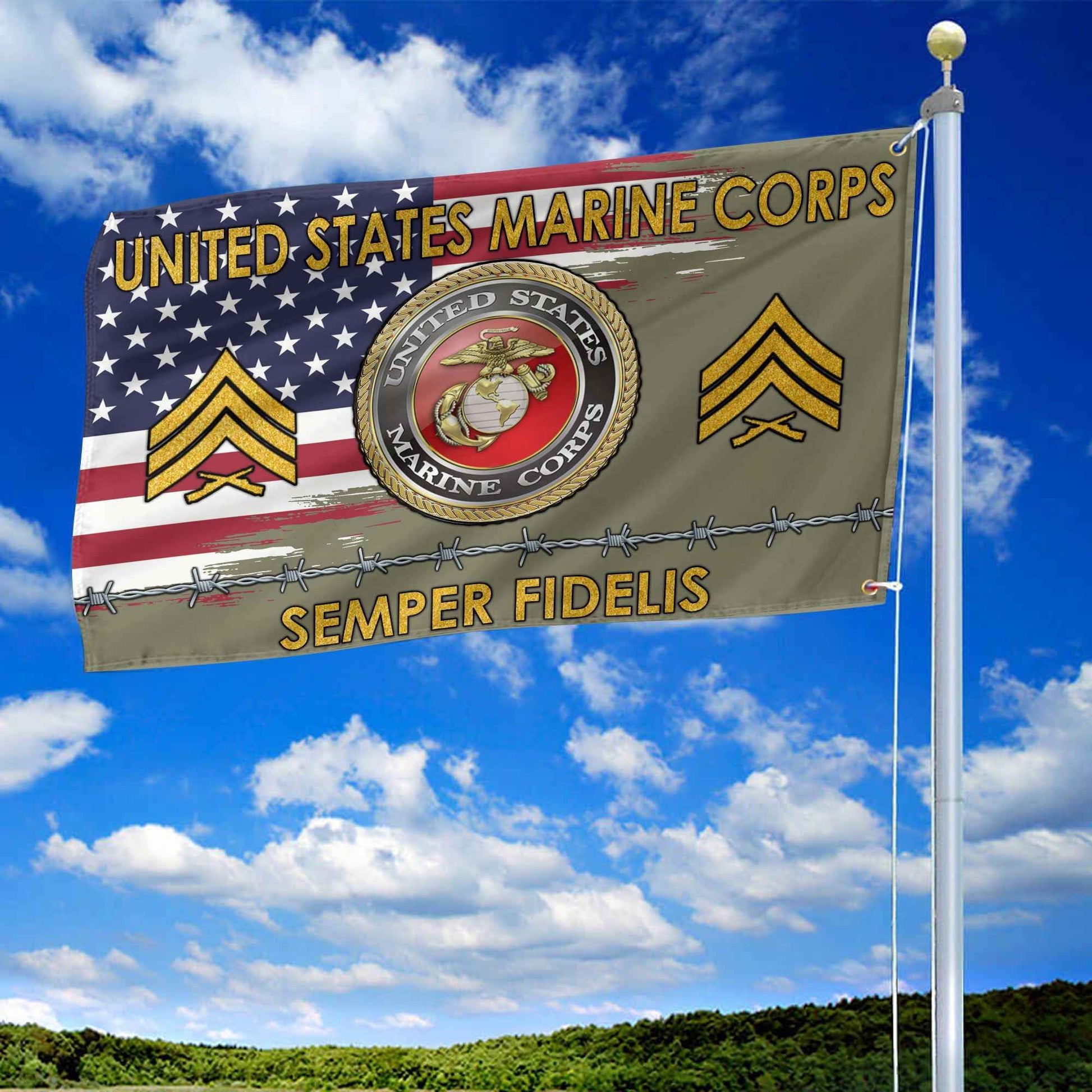 Unique Custom Name, Rank USMC Grommet Flag VPVC109611, Gifts For Marine Veteran, Gifts For Dad, For Husband, Best Gifts On Father's Day, Independence Day, Veterans Day.