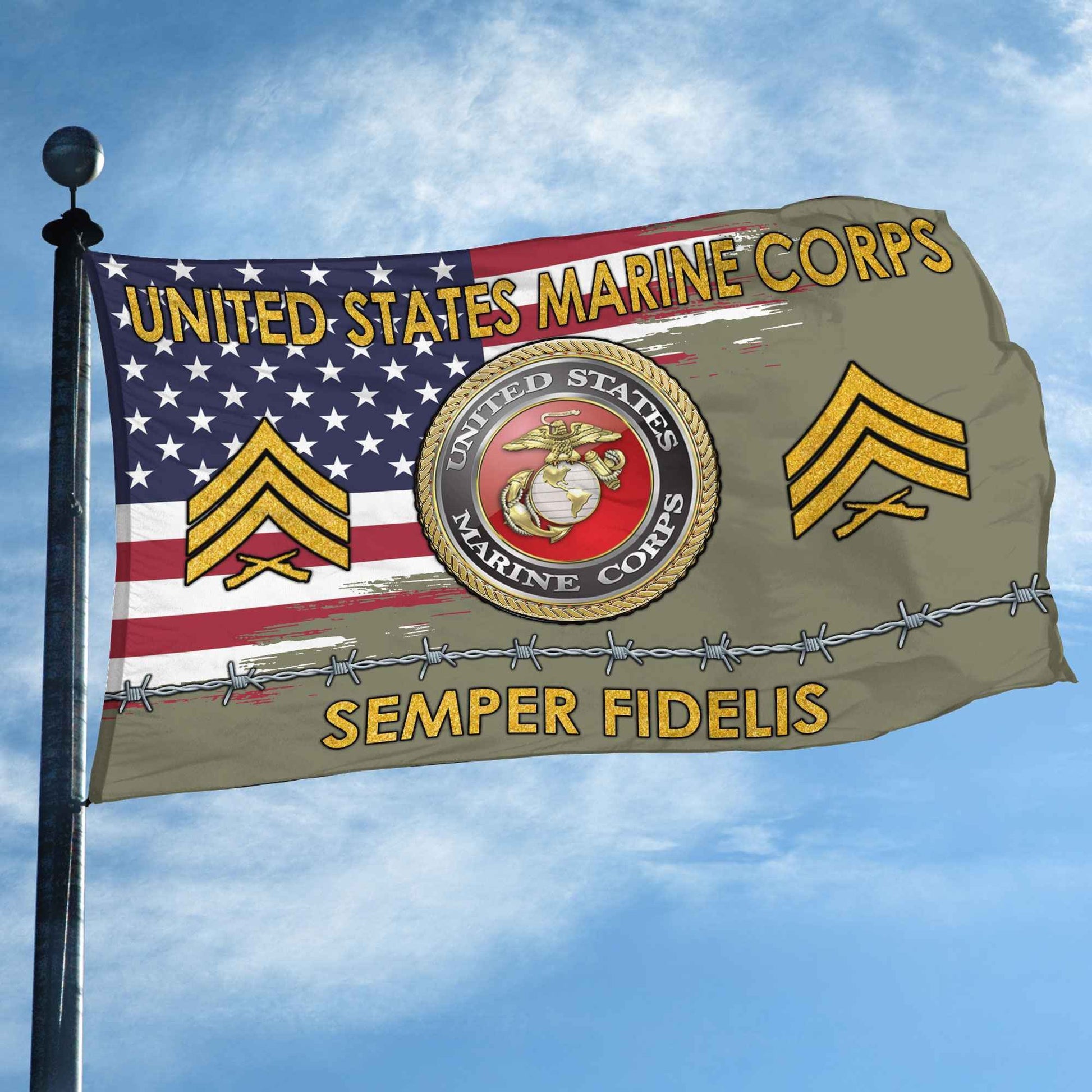 Unique Custom Name, Rank USMC Grommet Flag VPVC109611, Gifts For Marine Veteran, Gifts For Dad, For Husband, Best Gifts On Father's Day, Independence Day, Veterans Day.