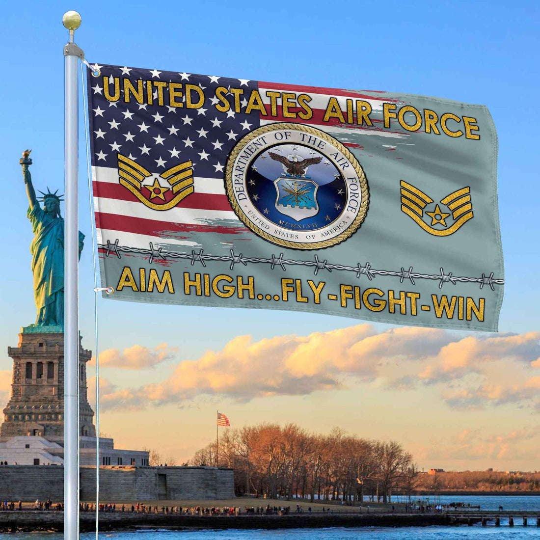 Unique Custom Name, Rank USAF Grommet Flag VPVC109604, Gifts For Airforce Veteran, Gifts For Dad, For Husband, Best Gifts On Father's Day, Independence Day, Veterans Day.