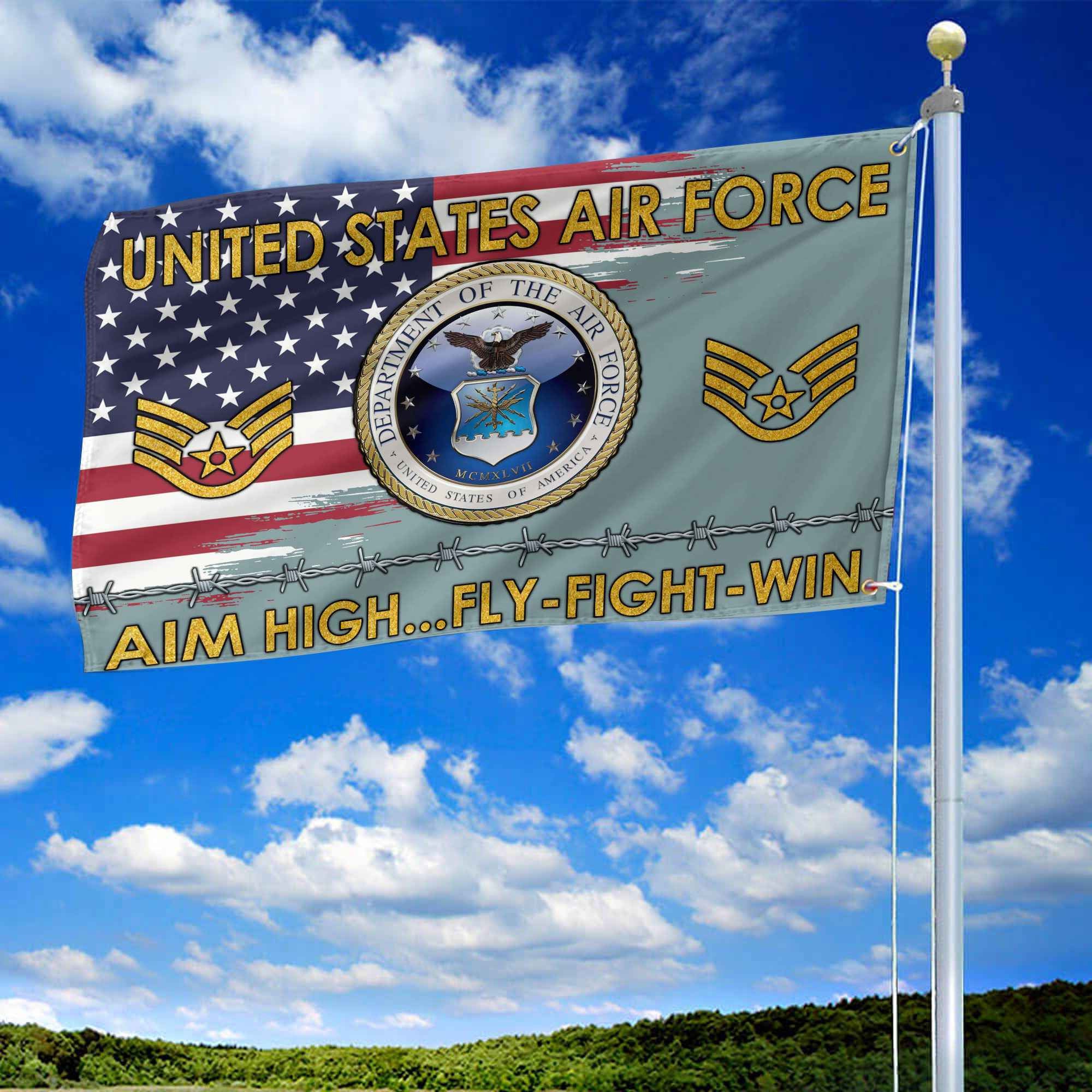 Unique Custom Name, Rank USAF Grommet Flag VPVC109604, Gifts For Airforce Veteran, Gifts For Dad, For Husband, Best Gifts On Father's Day, Independence Day, Veterans Day.