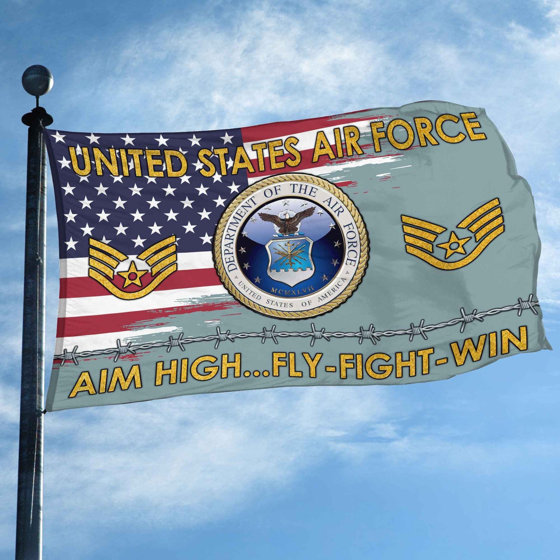 Unique Custom Name, Rank USAF Grommet Flag VPVC109604, Gifts For Airforce Veteran, Gifts For Dad, For Husband, Best Gifts On Father's Day, Independence Day, Veterans Day.