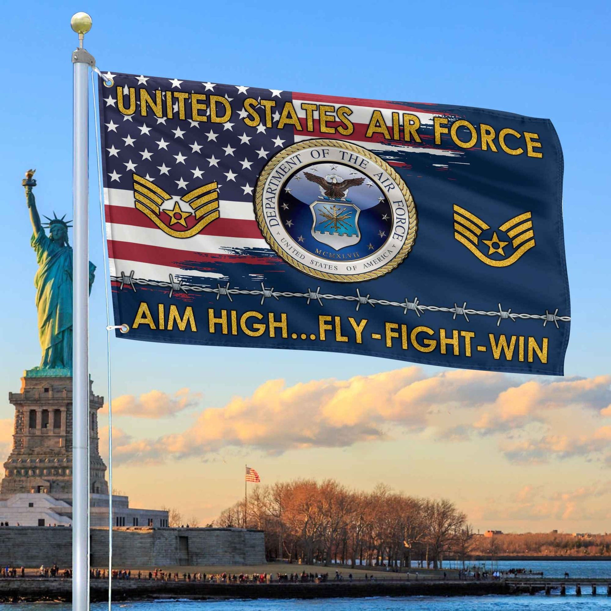 Unique Custom Name, Rank USAF Grommet Flag VPVC109612, Gifts For Airforce Veteran, Gifts For Dad, For Husband, Best Gifts On Father's Day, Independence Day, Veterans Day.