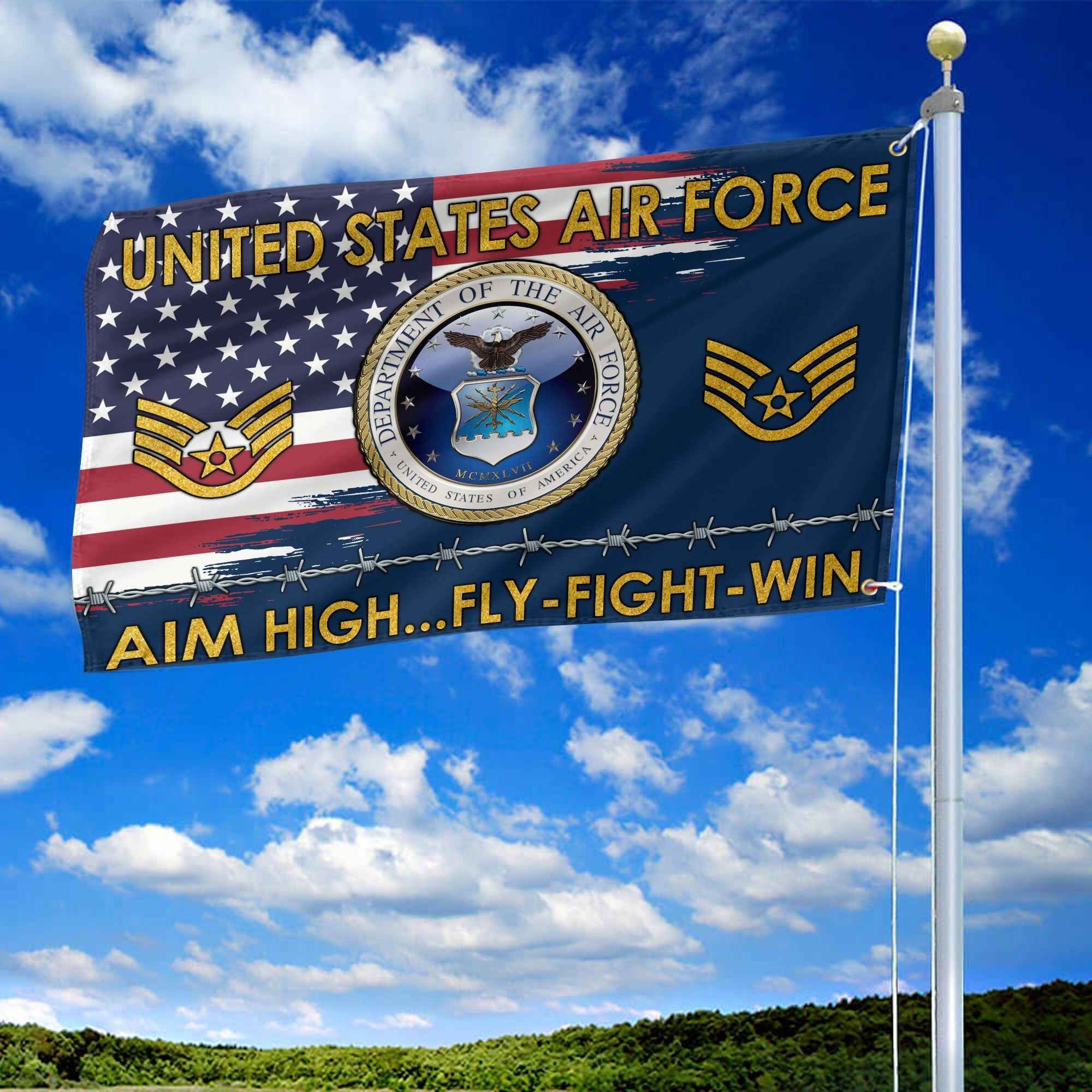 Unique Custom Name, Rank USAF Grommet Flag VPVC109612, Gifts For Airforce Veteran, Gifts For Dad, For Husband, Best Gifts On Father's Day, Independence Day, Veterans Day.