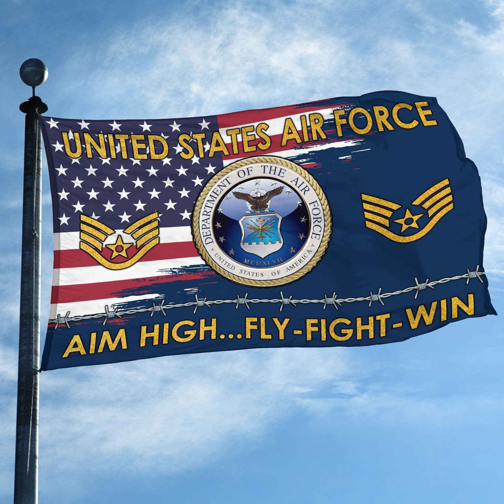 Unique Custom Name, Rank USAF Grommet Flag VPVC109612, Gifts For Airforce Veteran, Gifts For Dad, For Husband, Best Gifts On Father's Day, Independence Day, Veterans Day.