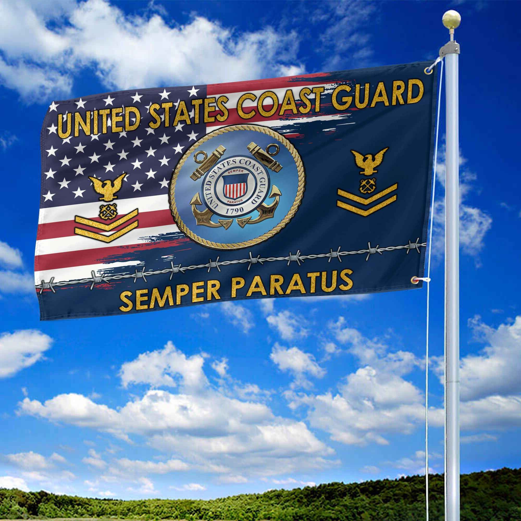 Unique Custom Name, Rank USCG Grommet Flag VPVC109605, Gifts For Coast Guard Veteran, Gifts For Dad, For Husband, Best Gifts On Father's Day, Independence Day, Veterans Day.