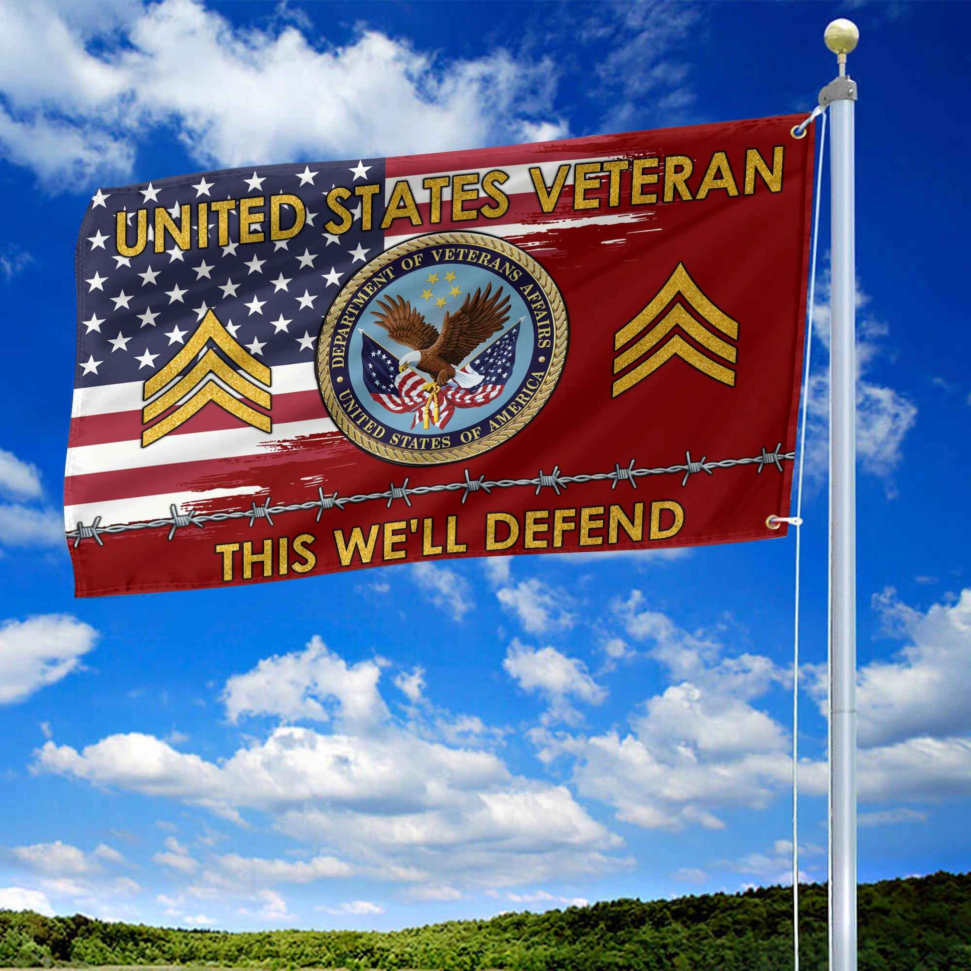 Unique Custom Name, Rank US Veteran Grommet Flag VPVC109607, Gifts For US Veteran, Gifts For Dad, For Husband, Best Gifts On Father's Day, Independence Day, Veterans Day.