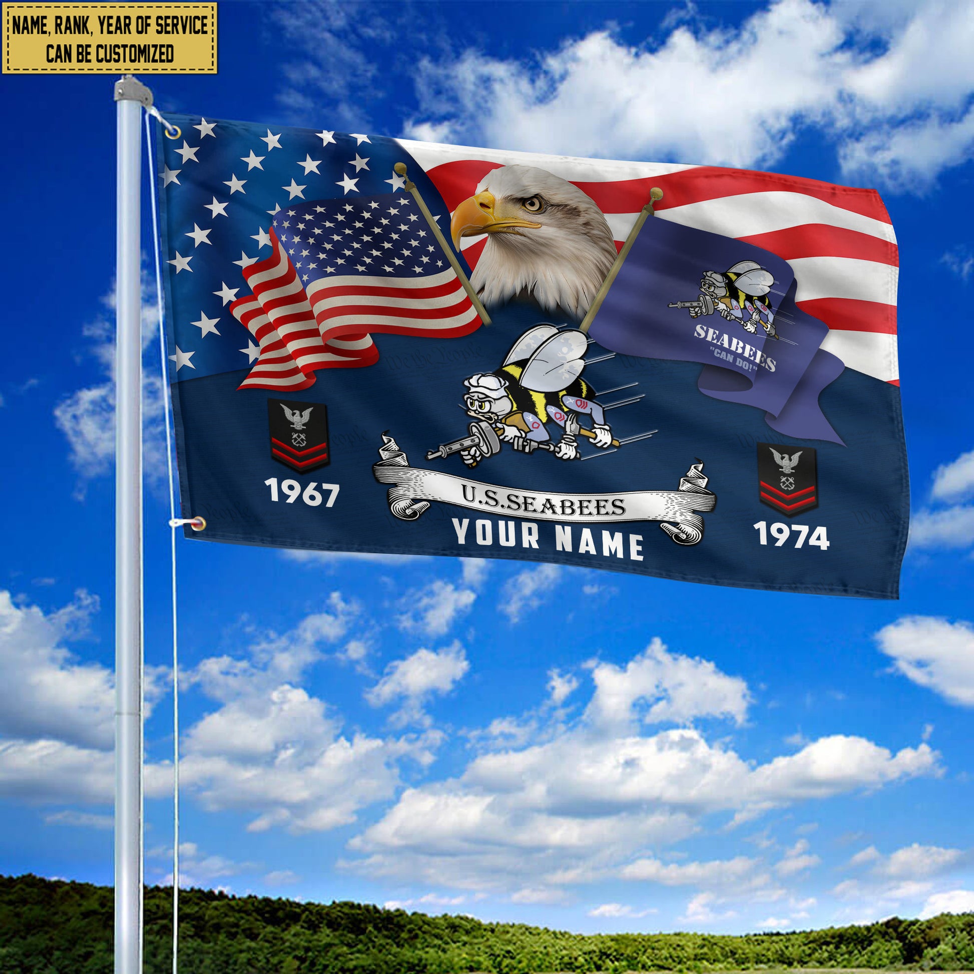Premium Custom US Seabees Grommet Flag VPVC105309, Gifts For Seabees Veteran, Best Gifts On Father's Day, Armed Forces Day, Independence Day, Veterans Day.