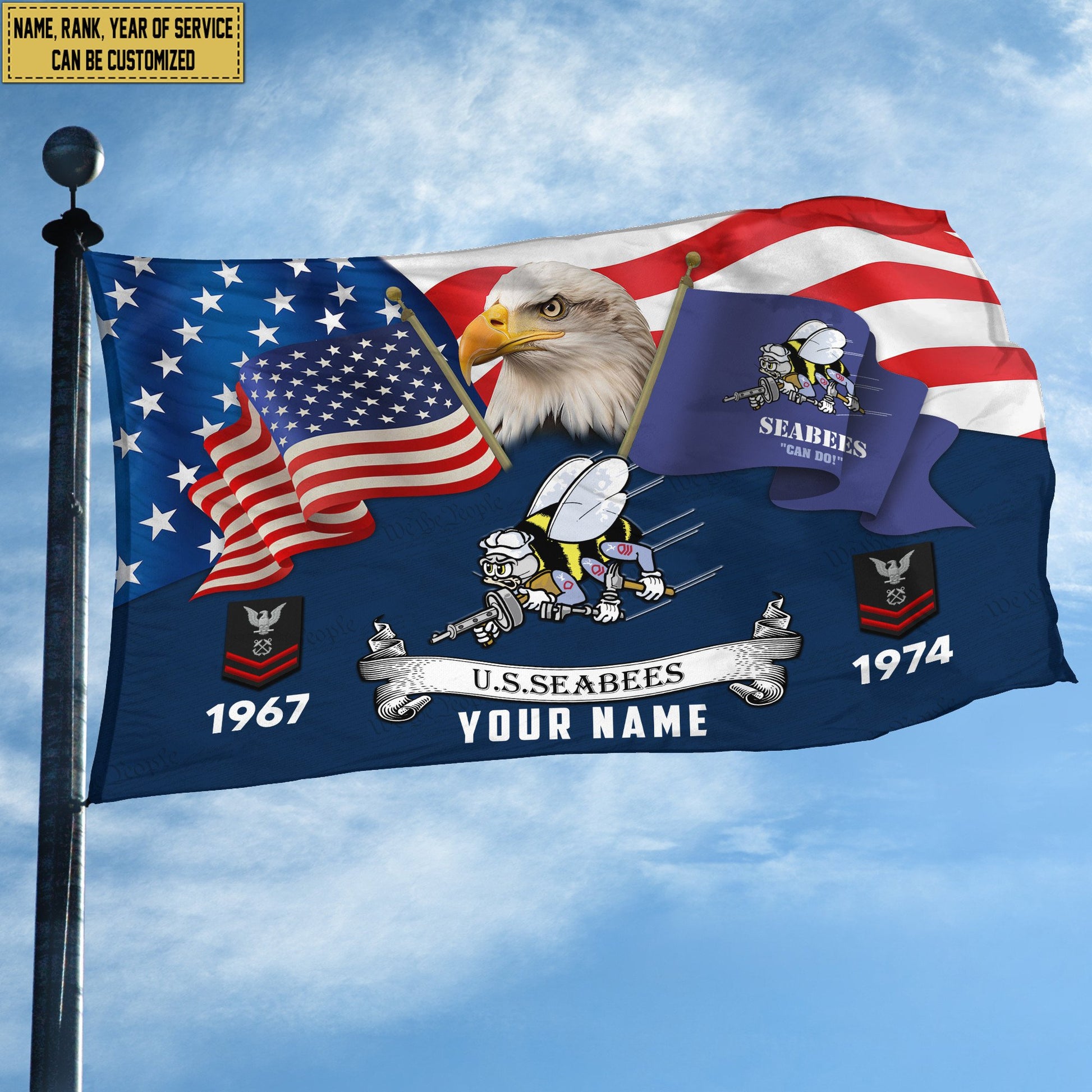 Premium Custom US Seabees Grommet Flag VPVC105309, Gifts For Seabees Veteran, Best Gifts On Father's Day, Armed Forces Day, Independence Day, Veterans Day.
