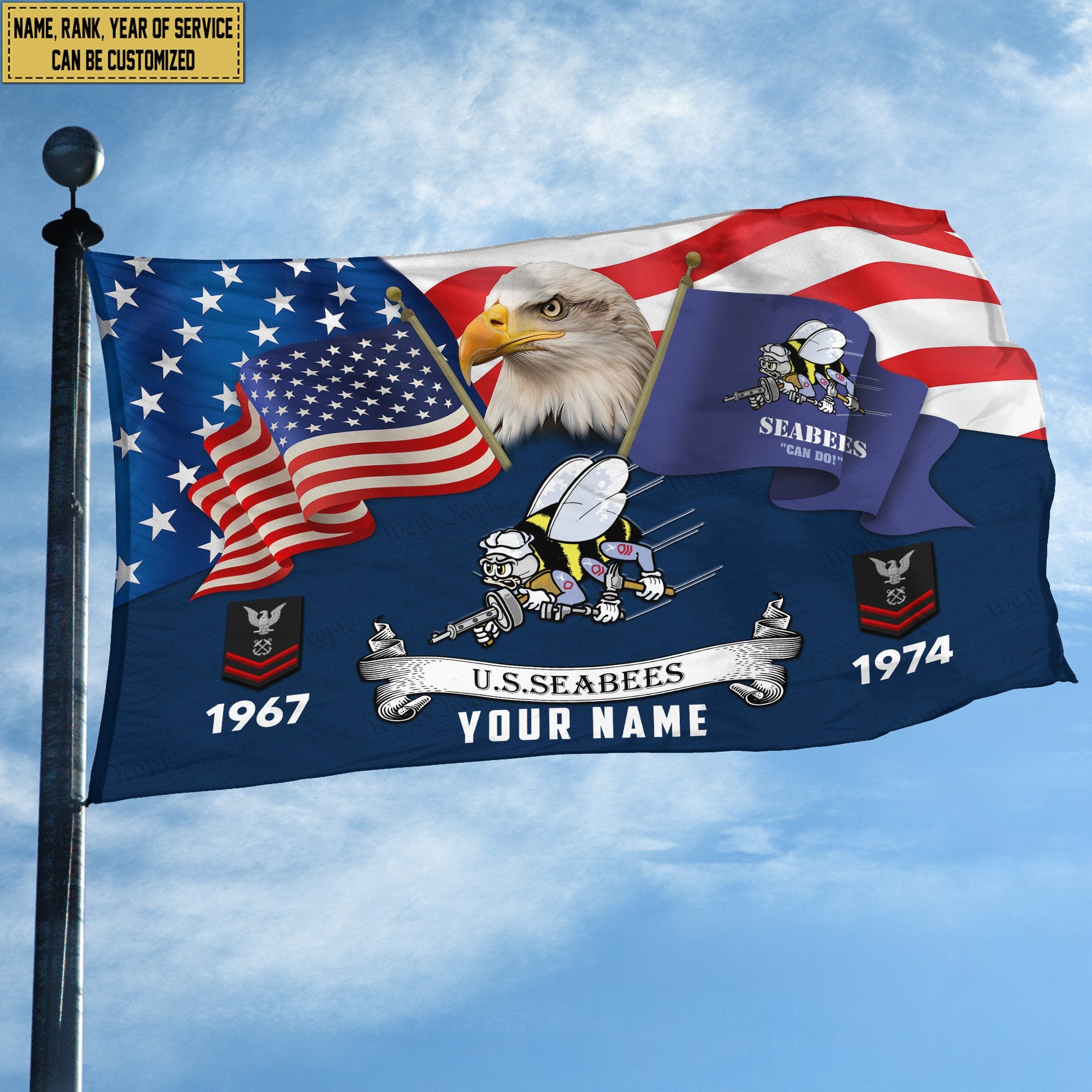 Premium Custom US Seabees Grommet Flag VPVC105309, Gifts For Seabees Veteran, Best Gifts On Father's Day, Armed Forces Day, Independence Day, Veterans Day.