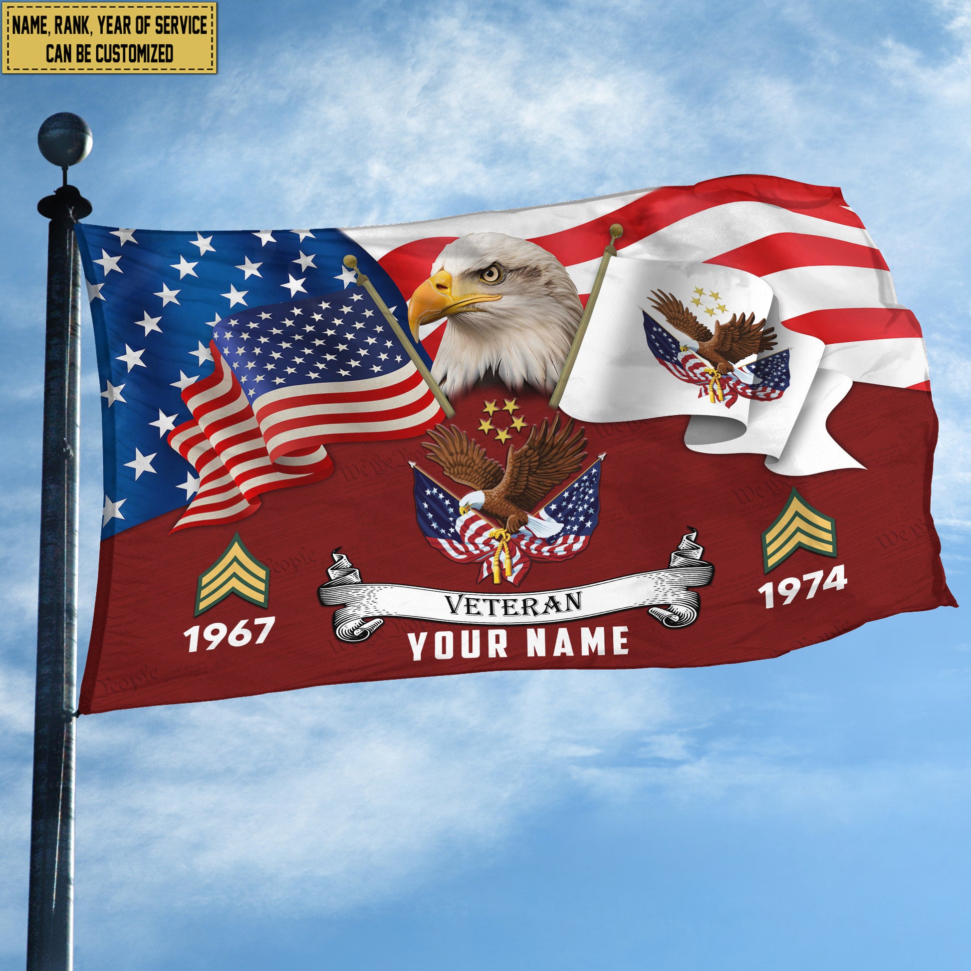 Premium Custom US Veteran Grommet Flag VPVC105307, Gifts For US Veteran, Best Gifts On Father's Day, Armed Forces Day, Independence Day, Veterans Day.