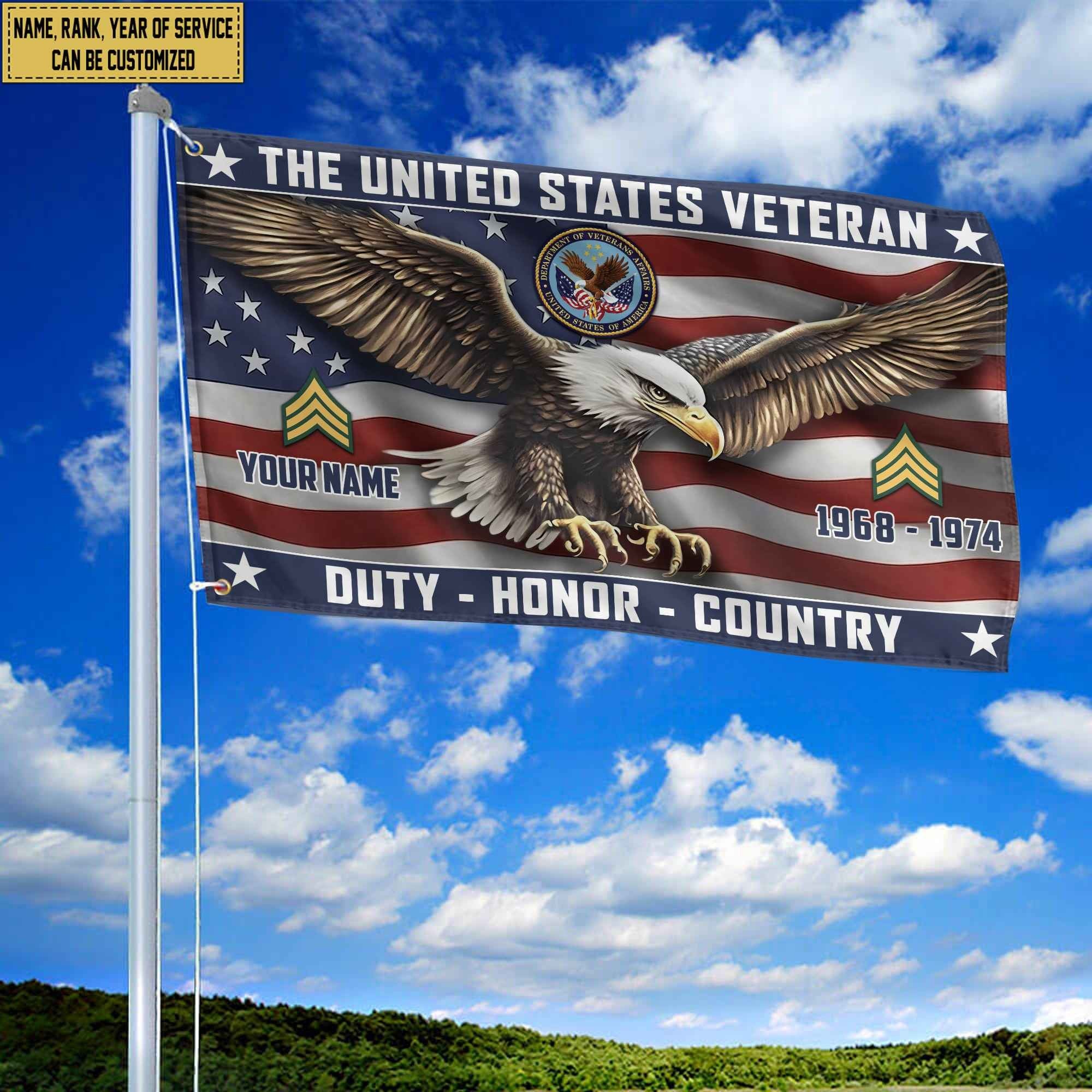 US Veteran Custom Grommet Flag VPVC105407, Gifts For US Veteran, Best Gifts On Father's Day, Armed Forces Day, Independence Day, Veterans Day.
