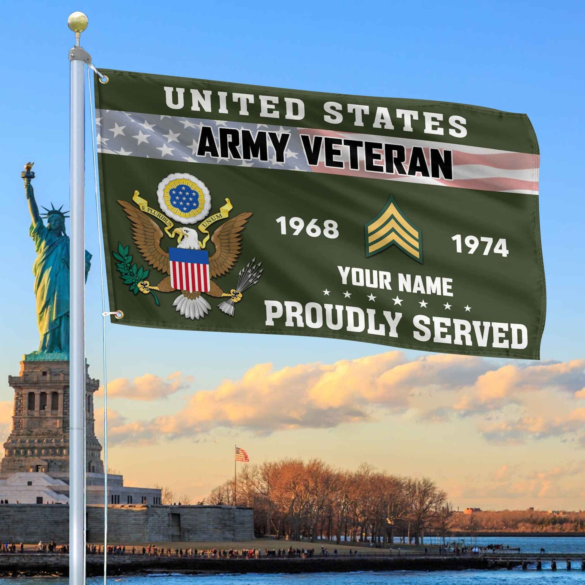 Premium US Army Grommet Flag VPVC105501, Custom Name, Rank, Year, Gifts For Army Veteran, Best Gifts On Father's Day, Armed Forces Day, Independence Day, Veterans Day.