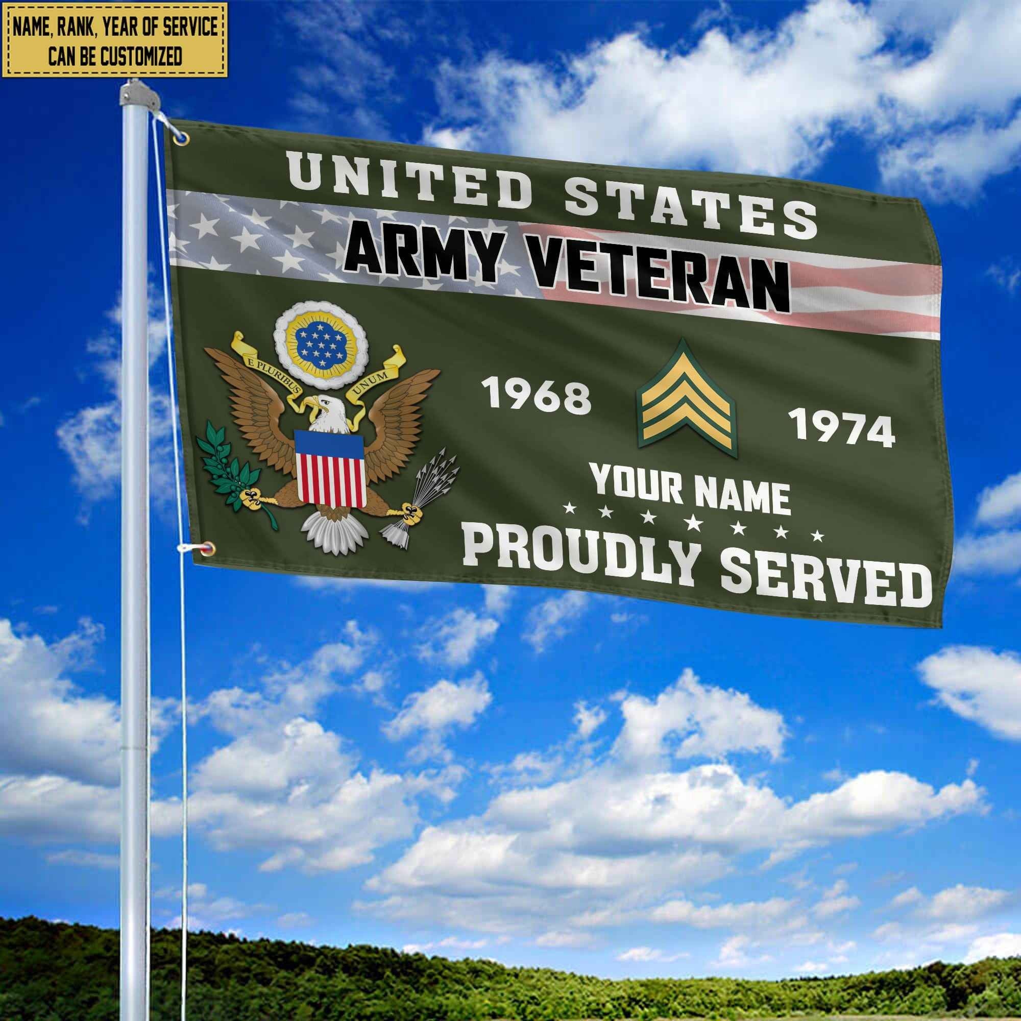 Premium US Army Grommet Flag VPVC105501, Custom Name, Rank, Year, Gifts For Army Veteran, Best Gifts On Father's Day, Armed Forces Day, Independence Day, Veterans Day.
