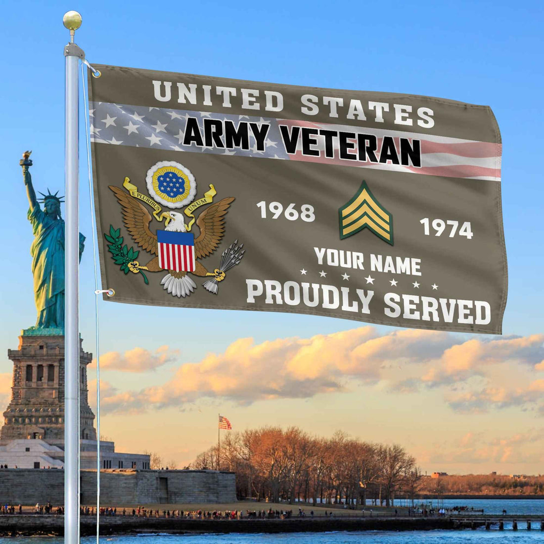 Premium US Army Grommet Flag VPVC105510, Custom Name, Rank, Year, Gifts For Army Veteran, Best Gifts On Father's Day, Armed Forces Day, Independence Day, Veterans Day.
