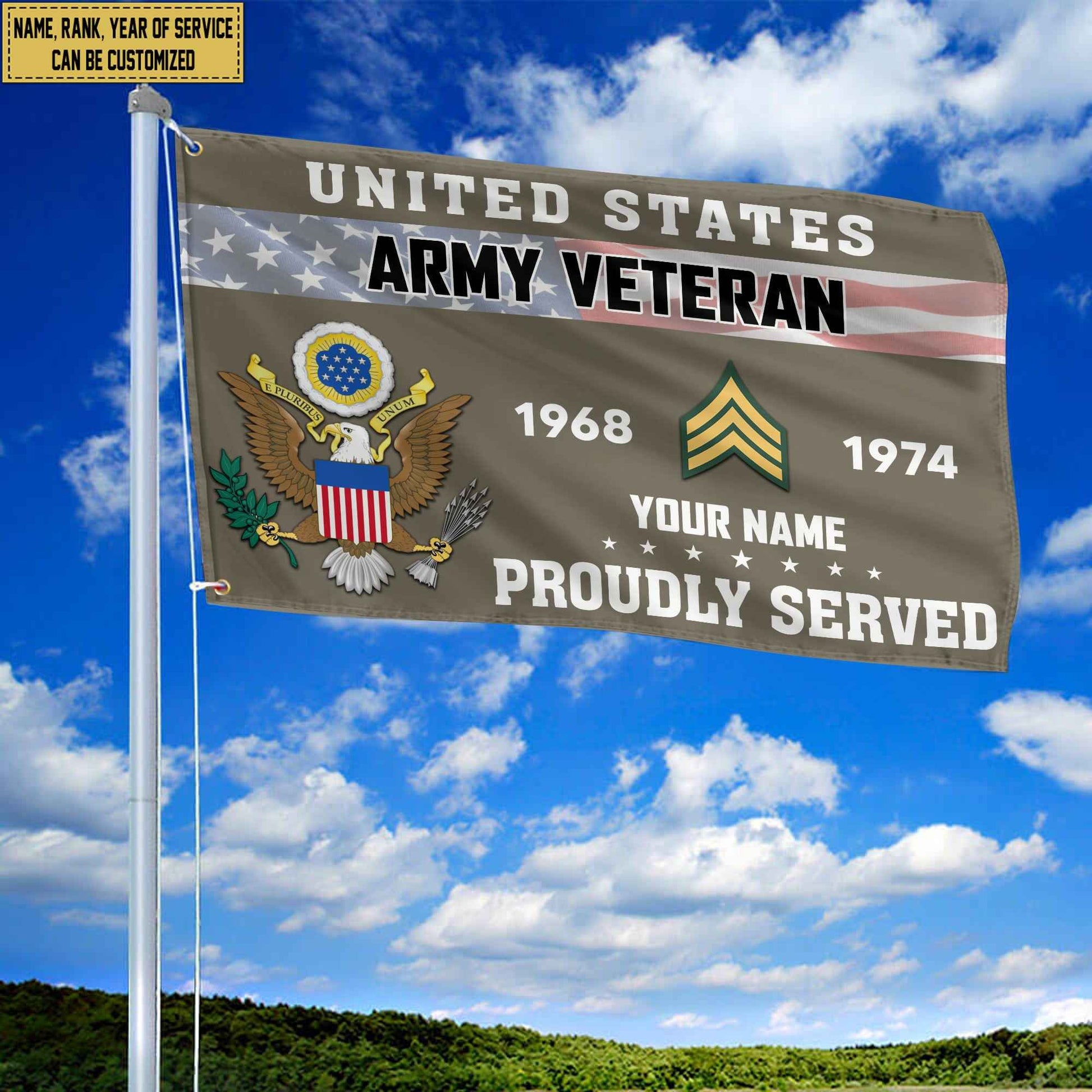 Premium US Army Grommet Flag VPVC105510, Custom Name, Rank, Year, Gifts For Army Veteran, Best Gifts On Father's Day, Armed Forces Day, Independence Day, Veterans Day.