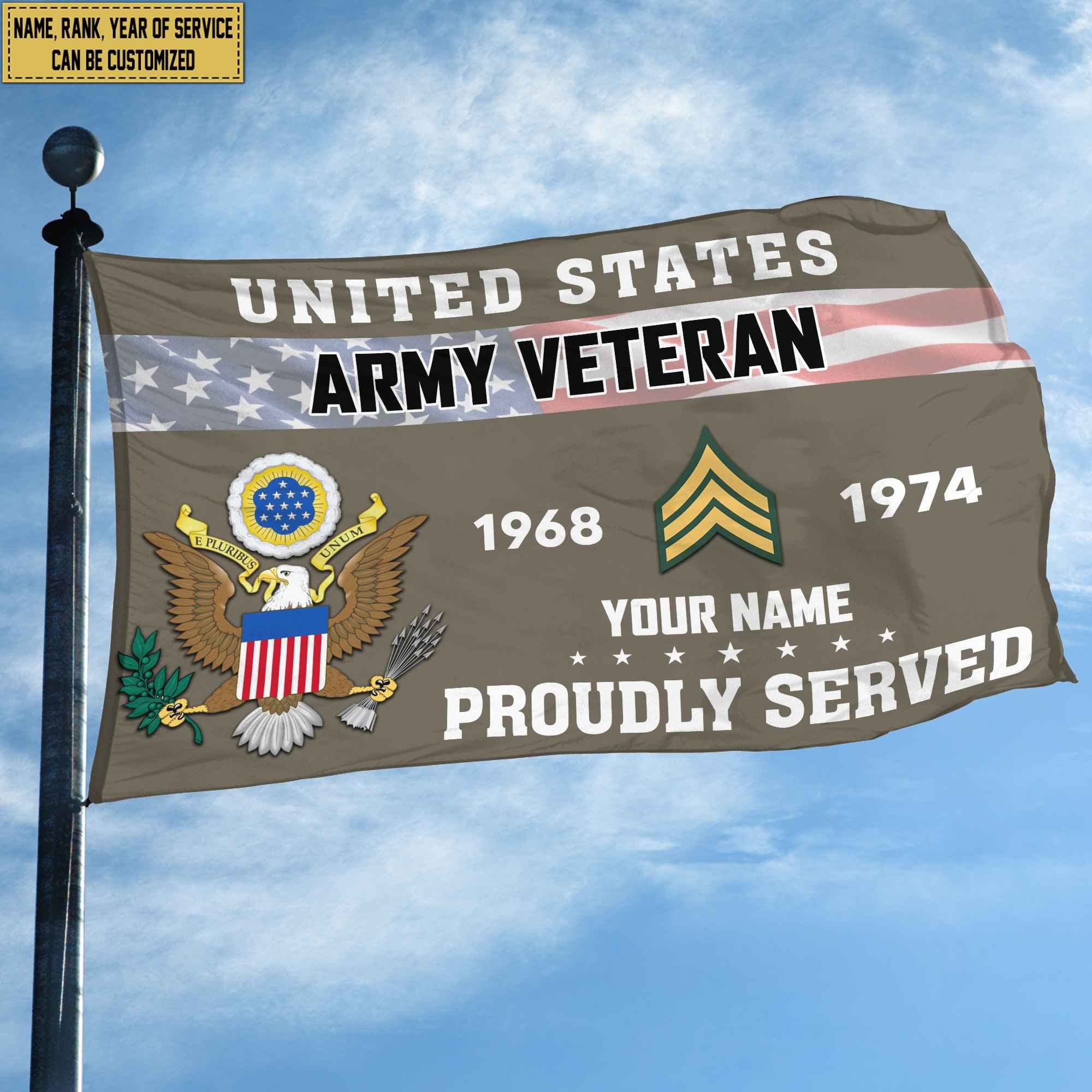 Premium US Army Grommet Flag VPVC105510, Custom Name, Rank, Year, Gifts For Army Veteran, Best Gifts On Father's Day, Armed Forces Day, Independence Day, Veterans Day.