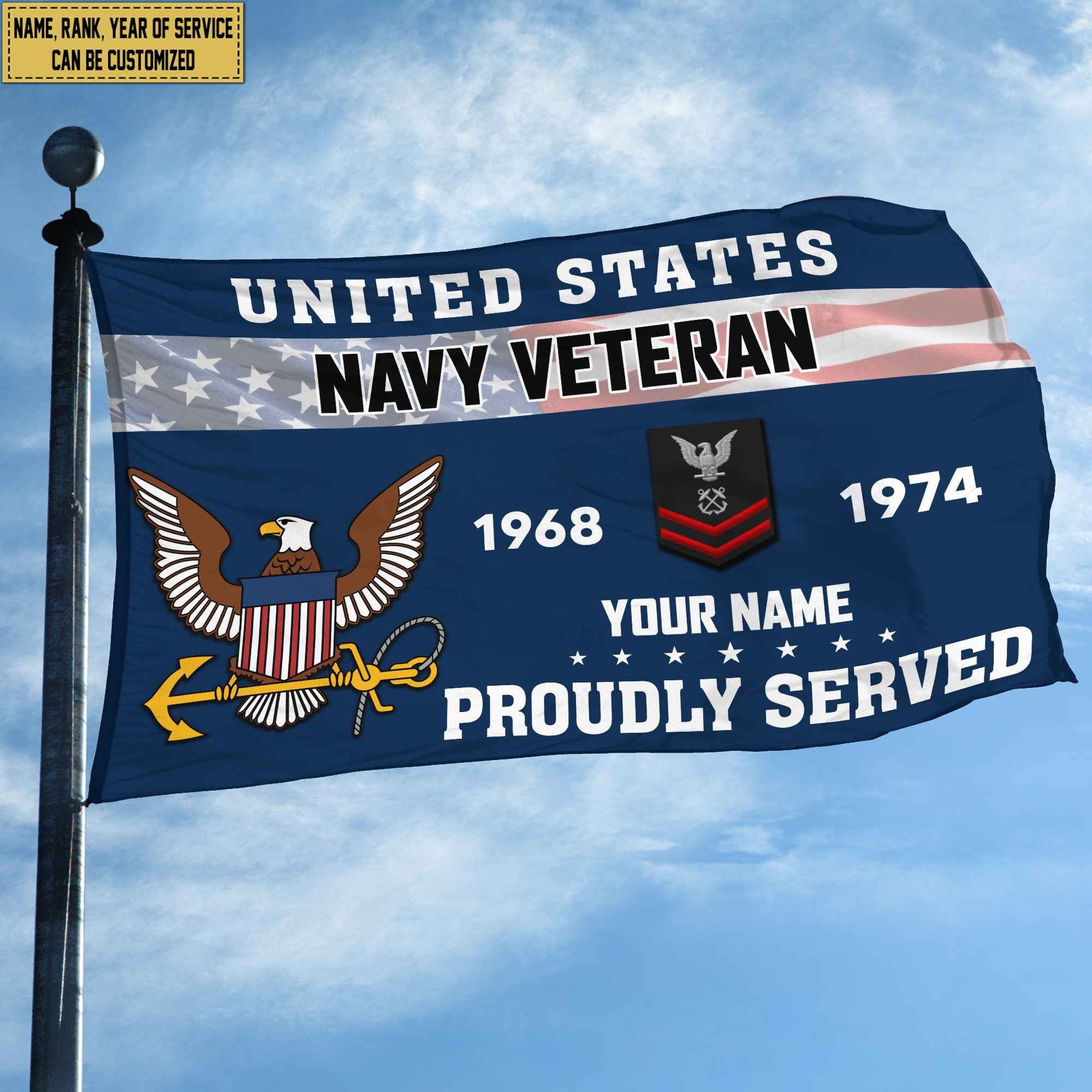 Premium US Navy Grommet Flag VPVC105502, Custom Name, Rank, Year, Gifts For Navy Veteran, Best Gifts On Father's Day, Armed Forces Day, Independence Day, Veterans Day.