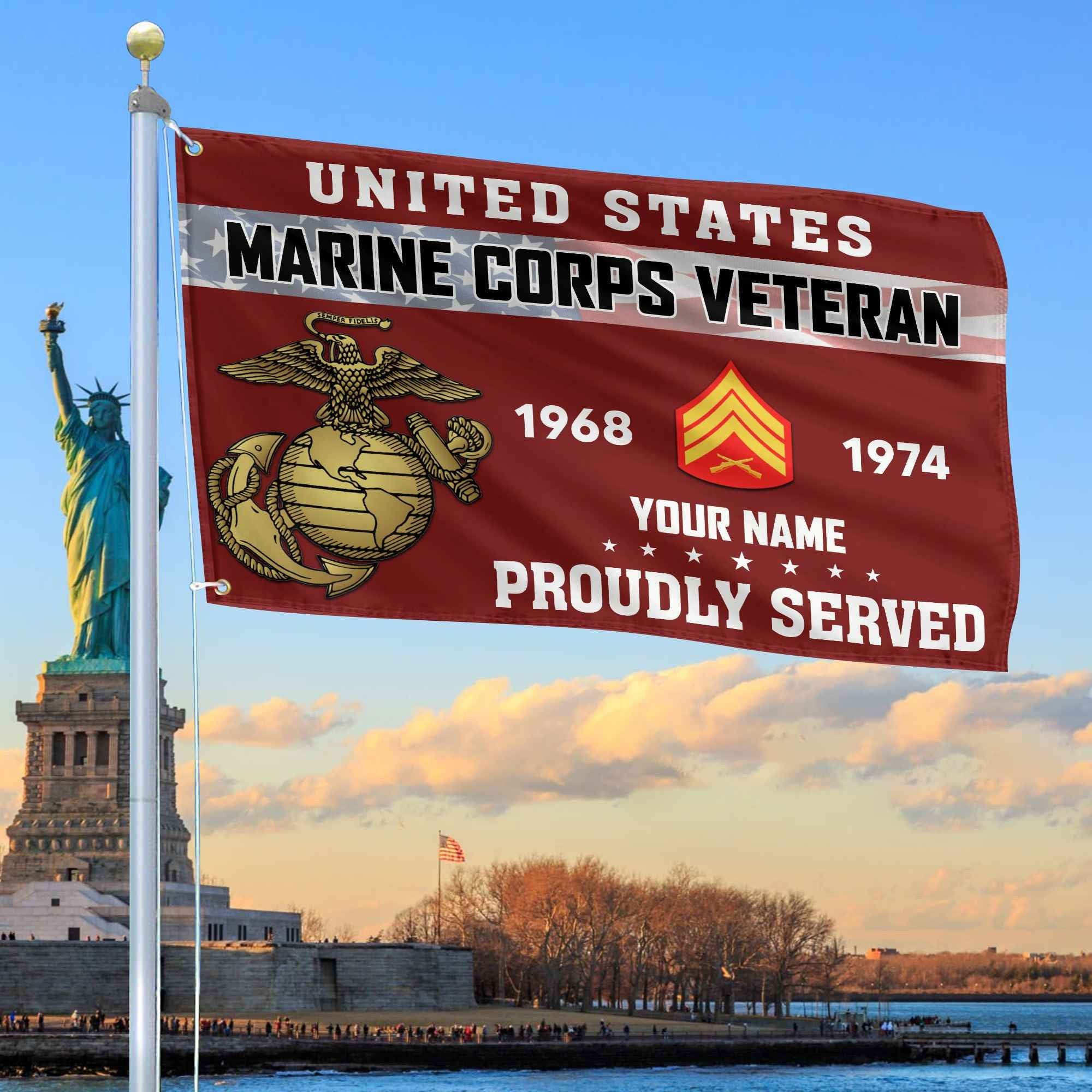 Premium USMC Grommet Flag VPVC105503, Custom Name, Rank, Year, Gifts For Marine Veteran, Best Gifts On Father's Day, Armed Forces Day, Independence Day, Veterans Day.