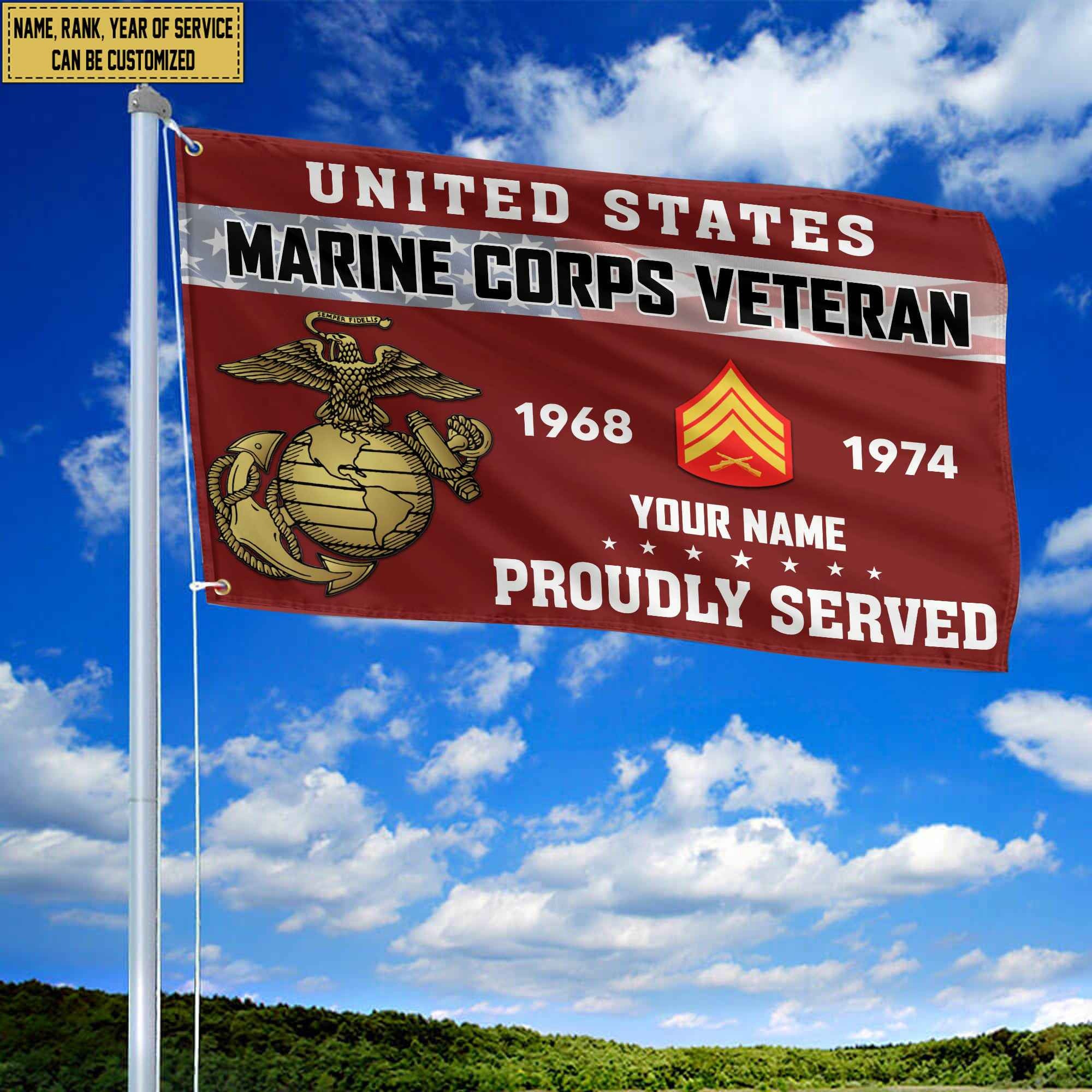 Premium USMC Grommet Flag VPVC105503, Custom Name, Rank, Year, Gifts For Marine Veteran, Best Gifts On Father's Day, Armed Forces Day, Independence Day, Veterans Day.