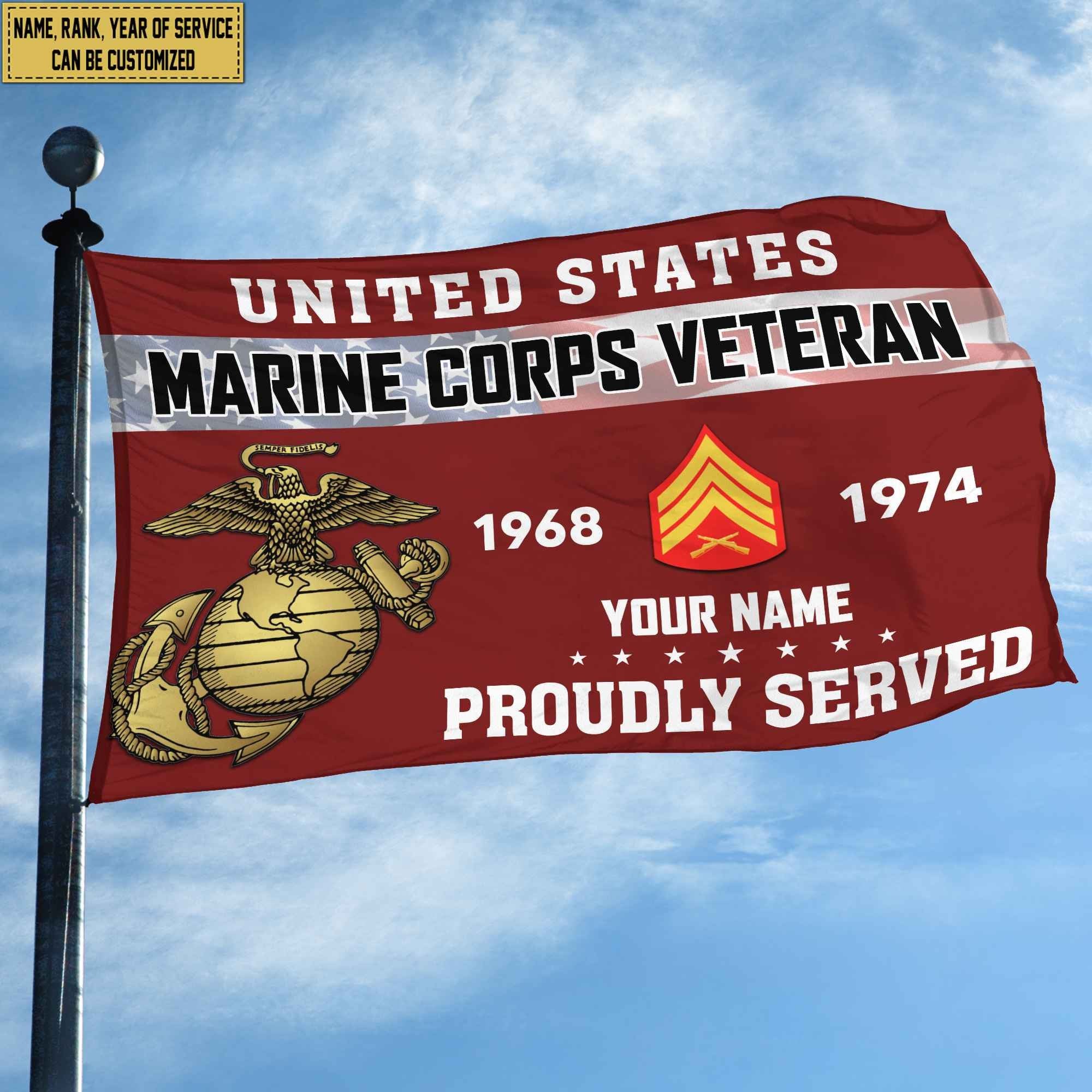 Premium USMC Grommet Flag VPVC105503, Custom Name, Rank, Year, Gifts For Marine Veteran, Best Gifts On Father's Day, Armed Forces Day, Independence Day, Veterans Day.