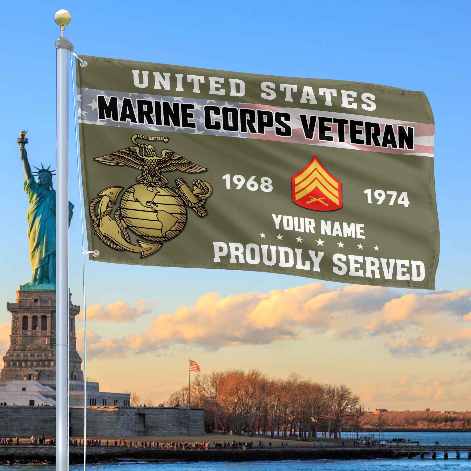 Premium USMC Grommet Flag VPVC105511, Custom Name, Rank, Year, Gifts For Marine Veteran, Best Gifts On Father's Day, Armed Forces Day, Independence Day, Veterans Day.