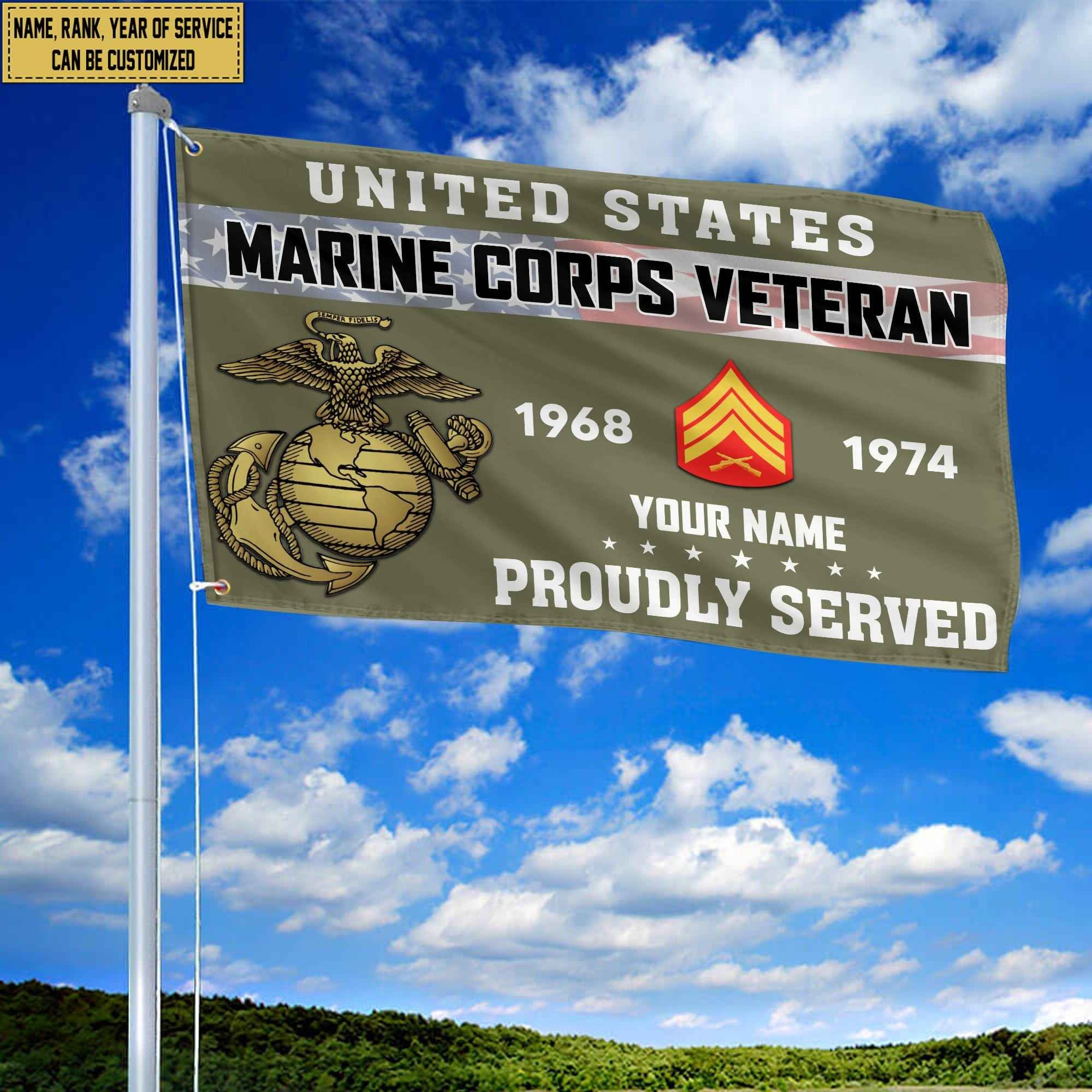 Premium USMC Grommet Flag VPVC105511, Custom Name, Rank, Year, Gifts For Marine Veteran, Best Gifts On Father's Day, Armed Forces Day, Independence Day, Veterans Day.