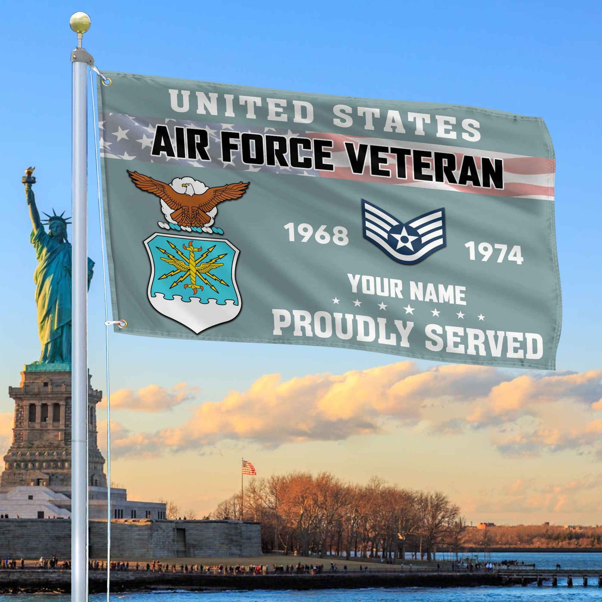 Premium USAF Grommet Flag VPVC105504, Custom Name, Rank, Year, Gifts For Air Force Veteran, Best Gifts On Father's Day, Armed Forces Day, Independence Day, Veterans Day.