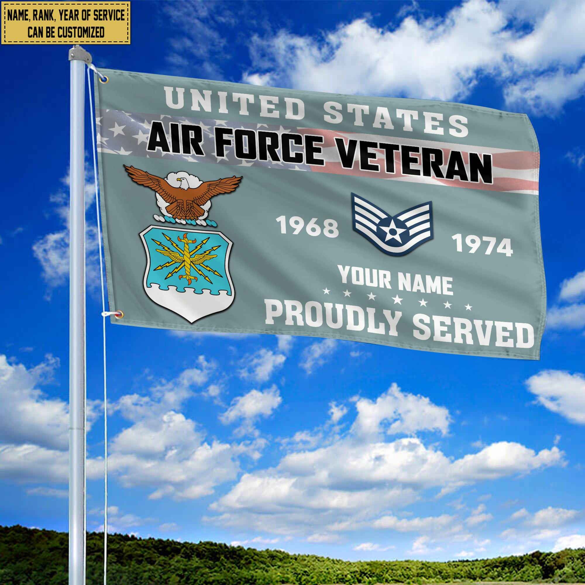 Premium USAF Grommet Flag VPVC105504, Custom Name, Rank, Year, Gifts For Air Force Veteran, Best Gifts On Father's Day, Armed Forces Day, Independence Day, Veterans Day.