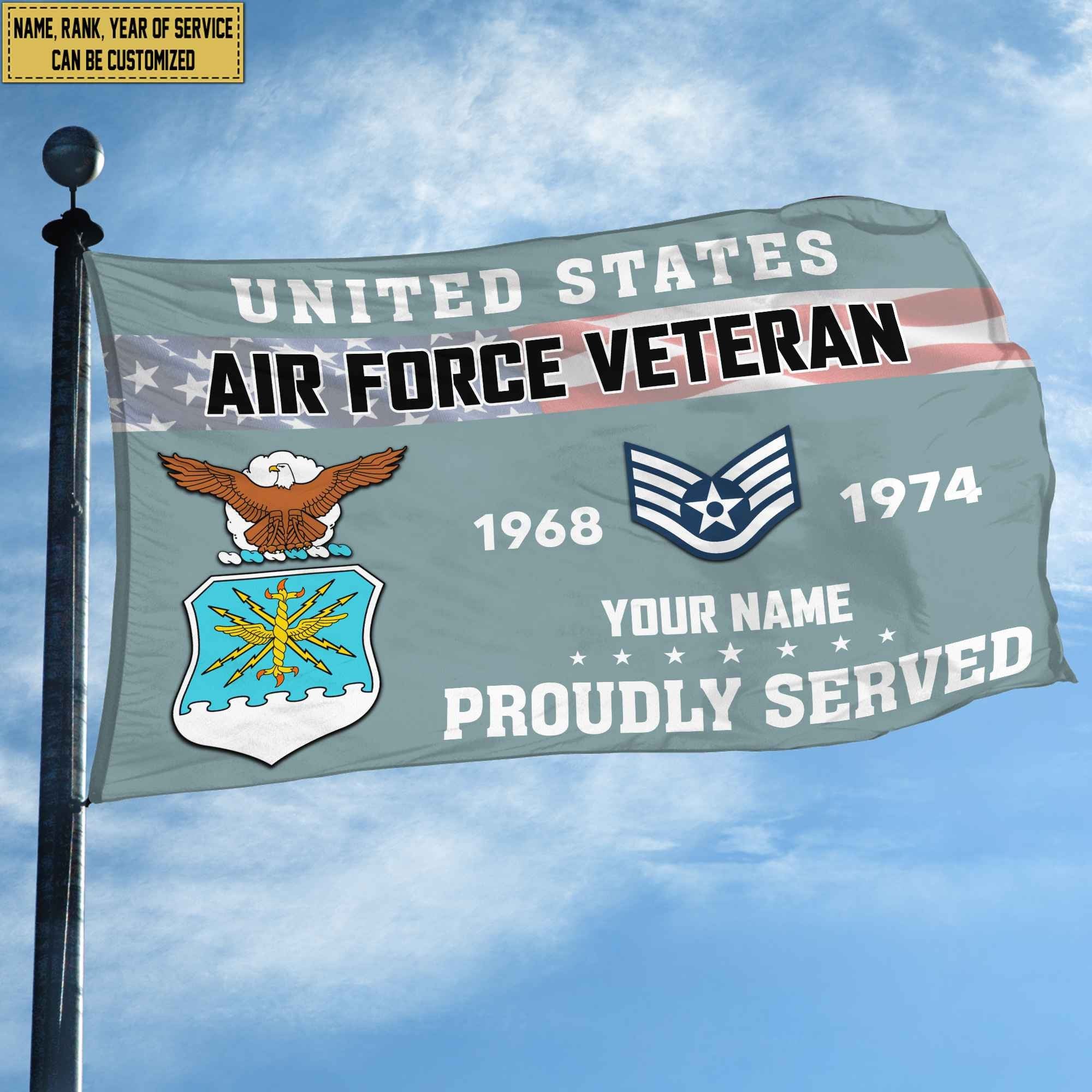 Premium USAF Grommet Flag VPVC105504, Custom Name, Rank, Year, Gifts For Air Force Veteran, Best Gifts On Father's Day, Armed Forces Day, Independence Day, Veterans Day.