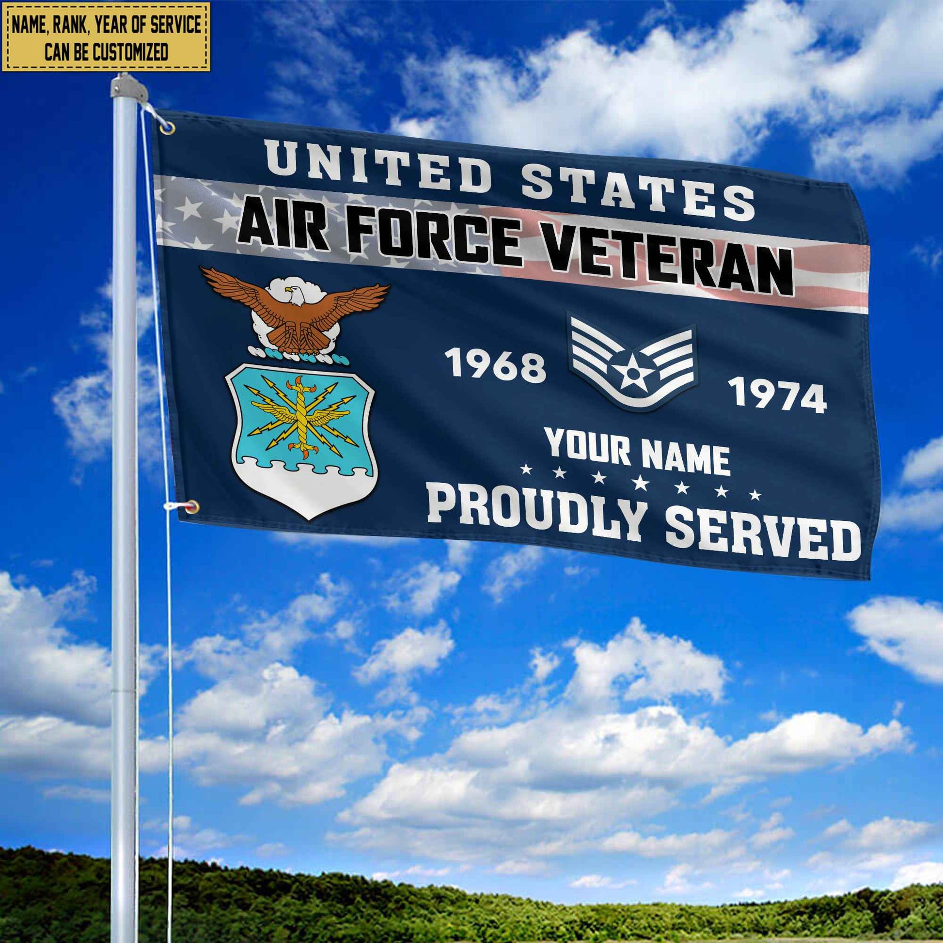 Premium USAF Grommet Flag VPVC105512, Custom Name, Rank, Year, Gifts For Air Force Veteran, Best Gifts On Father's Day, Armed Forces Day, Independence Day, Veterans Day.