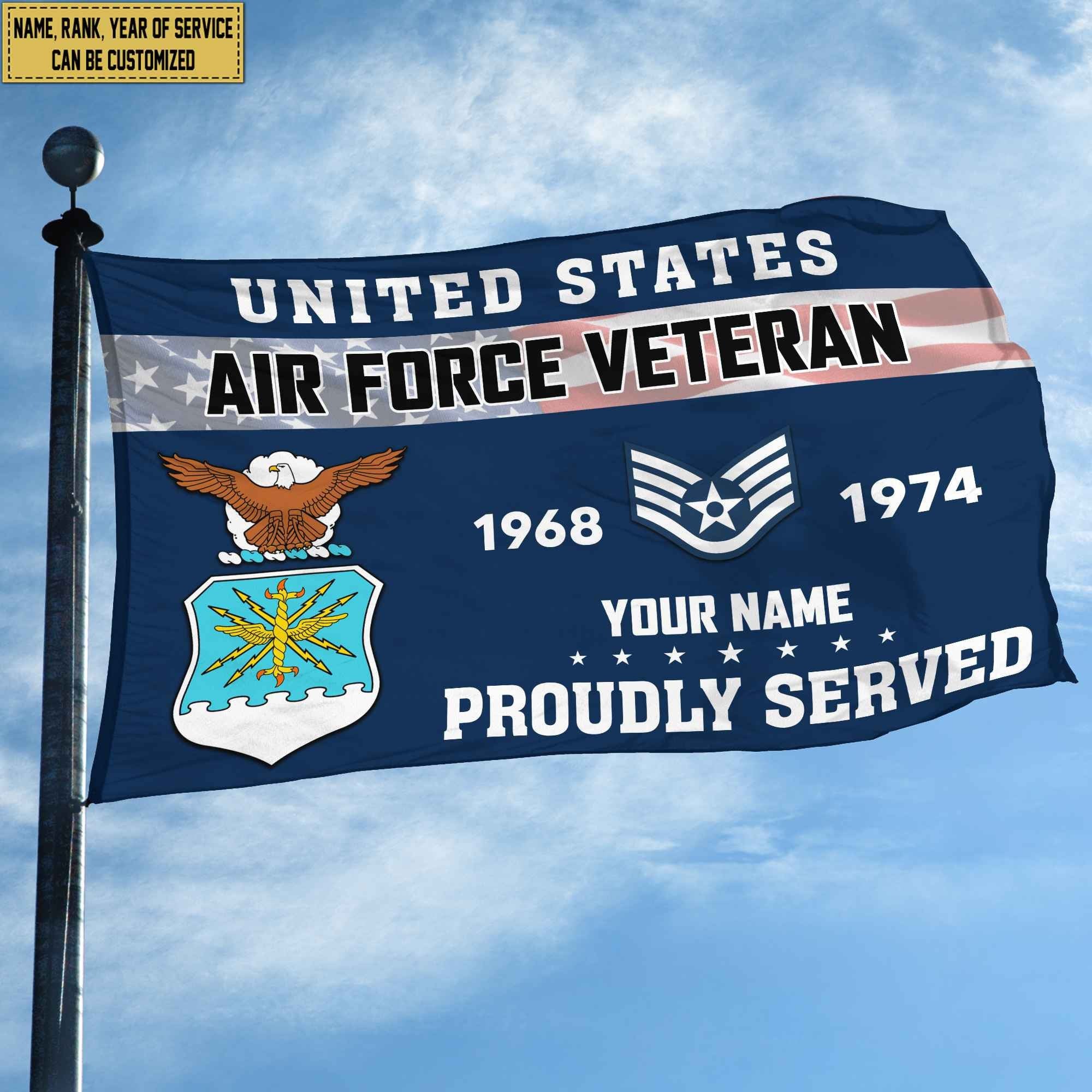 Premium USAF Grommet Flag VPVC105512, Custom Name, Rank, Year, Gifts For Air Force Veteran, Best Gifts On Father's Day, Armed Forces Day, Independence Day, Veterans Day.