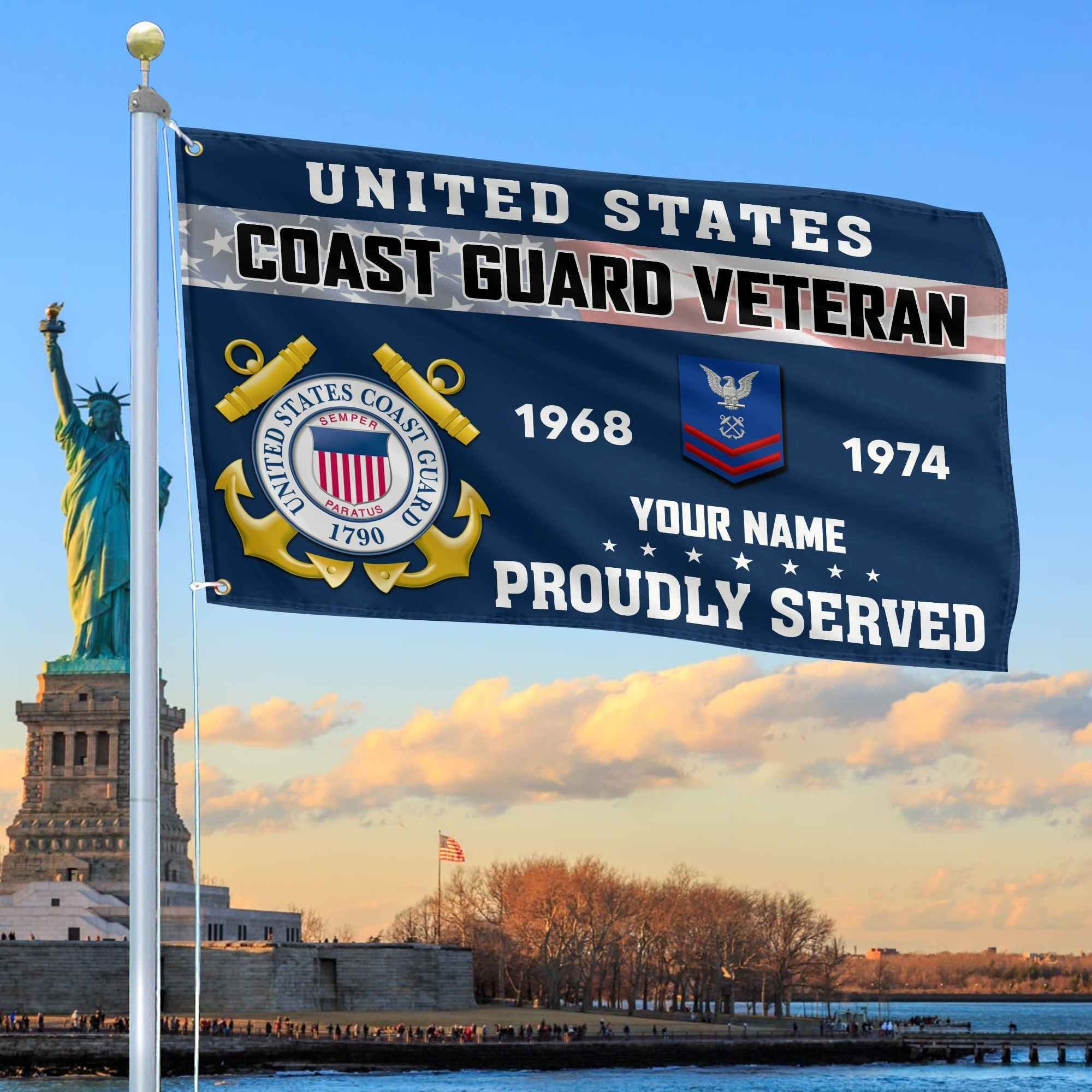 Premium USCG Grommet Flag VPVC105505, Custom Name, Rank, Year, Gifts For Coast Guard Veteran, Best Gifts On Father's Day, Armed Forces Day, Independence Day, Veterans Day.