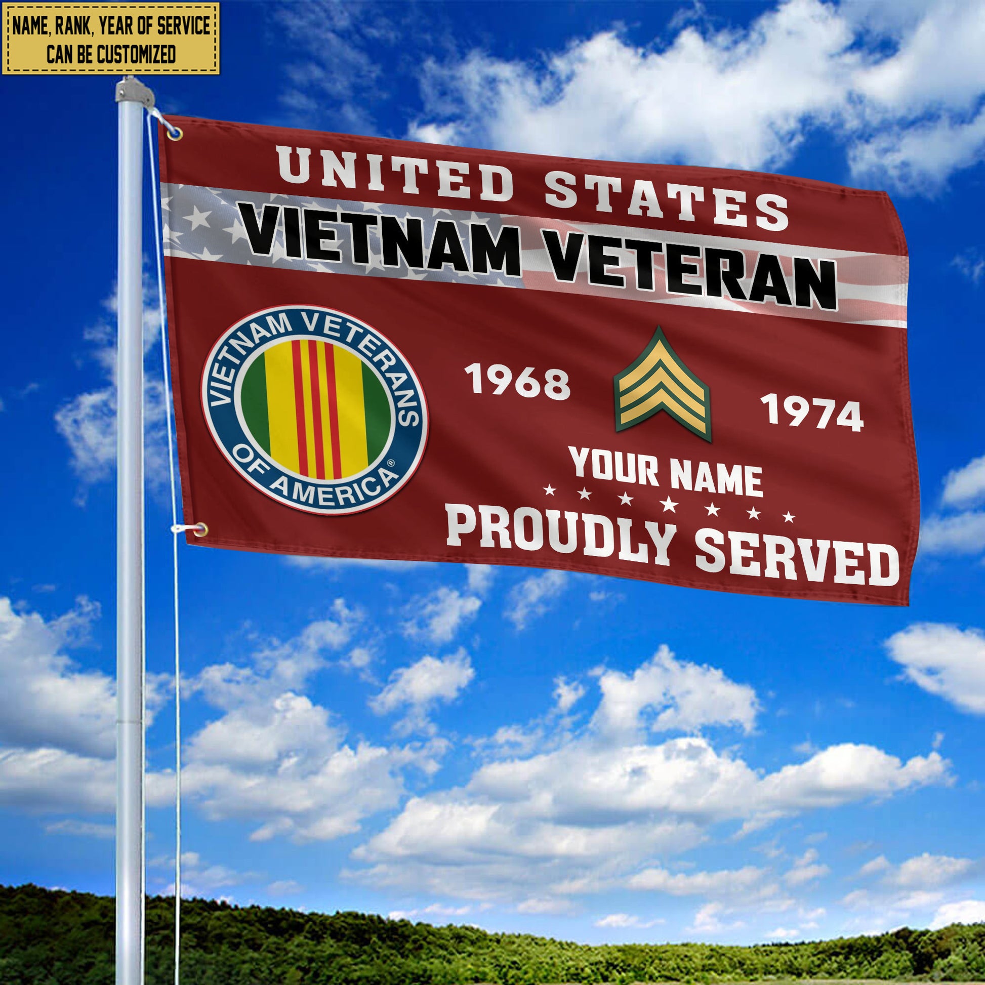 Premium Vietnam Veteran Grommet Flag VPVC105506, Custom Name, Rank, Year, Gifts For Vietnam Veteran, Best Gifts On Father's Day, Armed Forces Day, Independence Day, Veterans Day.