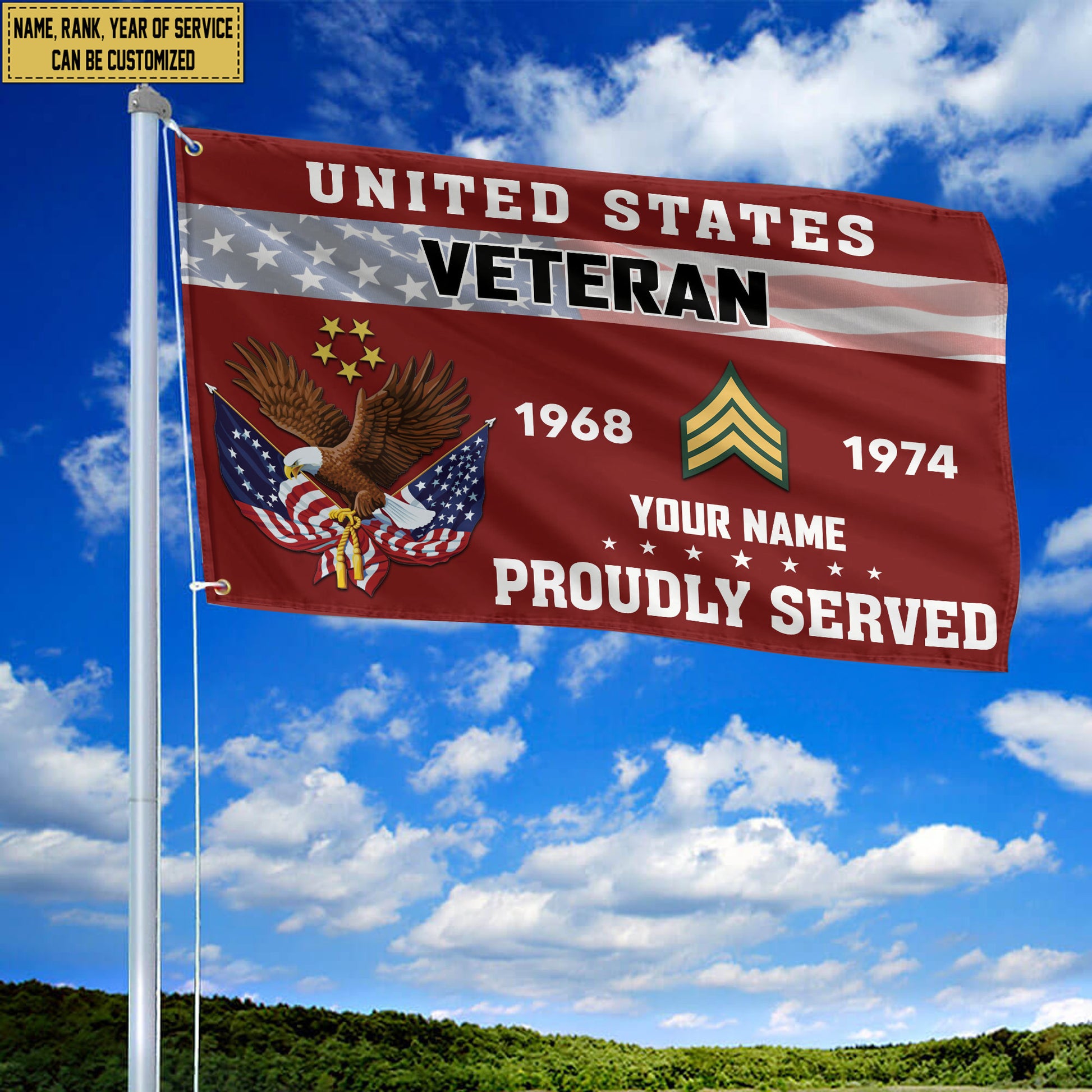 Premium US Veteran Grommet Flag VPVC105507, Custom Name, Rank, Year, Gifts For US Veteran, Best Gifts On Father's Day, Armed Forces Day, Independence Day, Veterans Day.