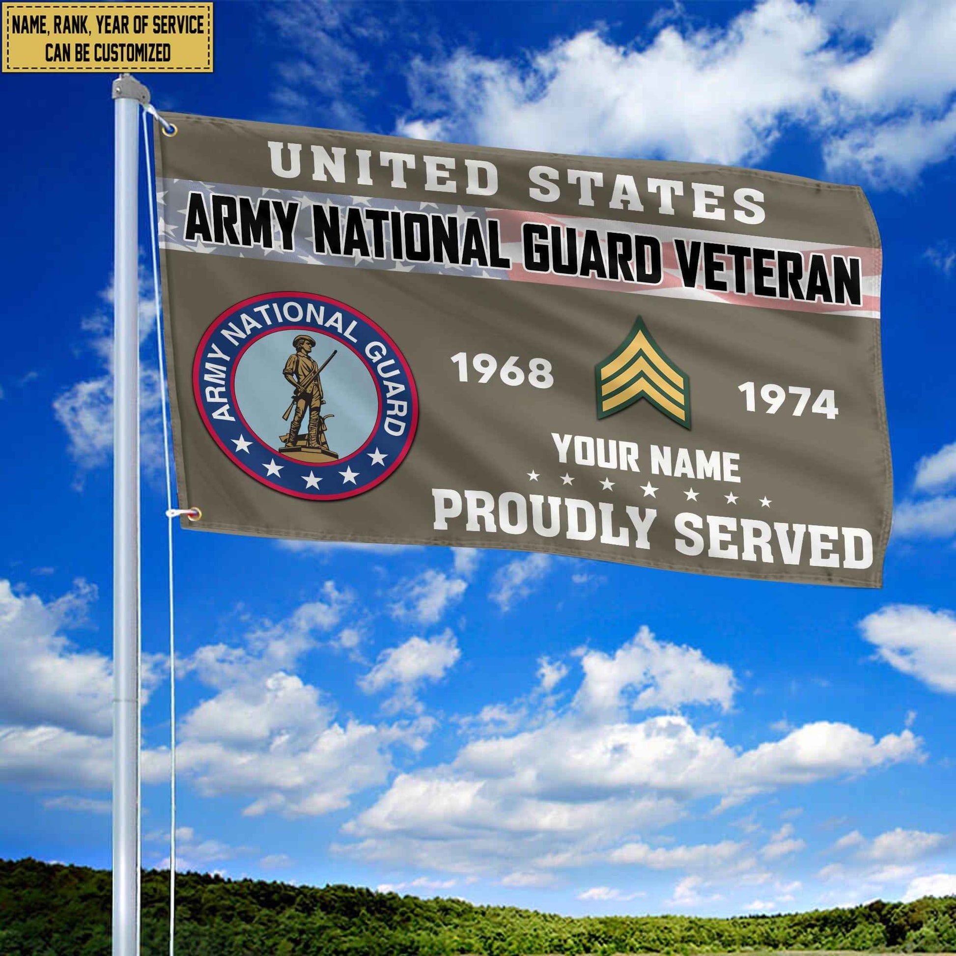 Premium US Army National Guard Grommet Flag VPVC105508, Custom Name, Rank, Year, Gifts For Army National Guard Veteran, Best Gifts On Father's Day, Armed Forces Day, Independence Day, Veterans Day.