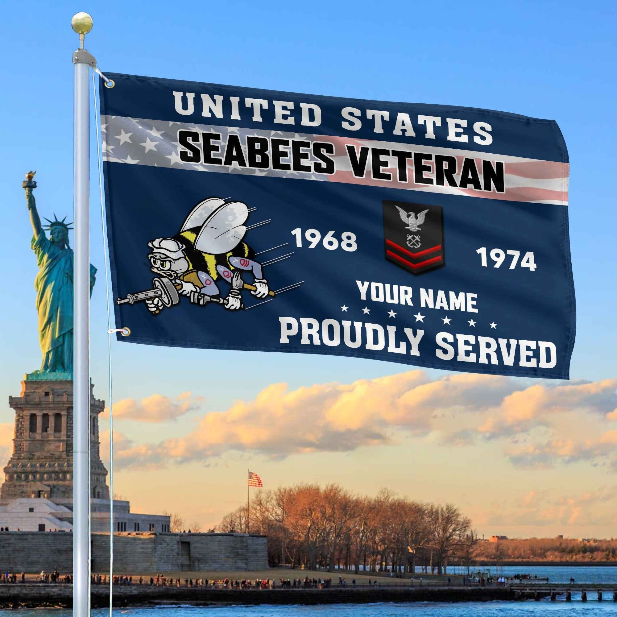 Premium US Seabees Grommet Flag VPVC105509, Custom Name, Rank, Year, Gifts For Seabees Veteran, Best Gifts On Father's Day, Armed Forces Day, Independence Day, Veterans Day.