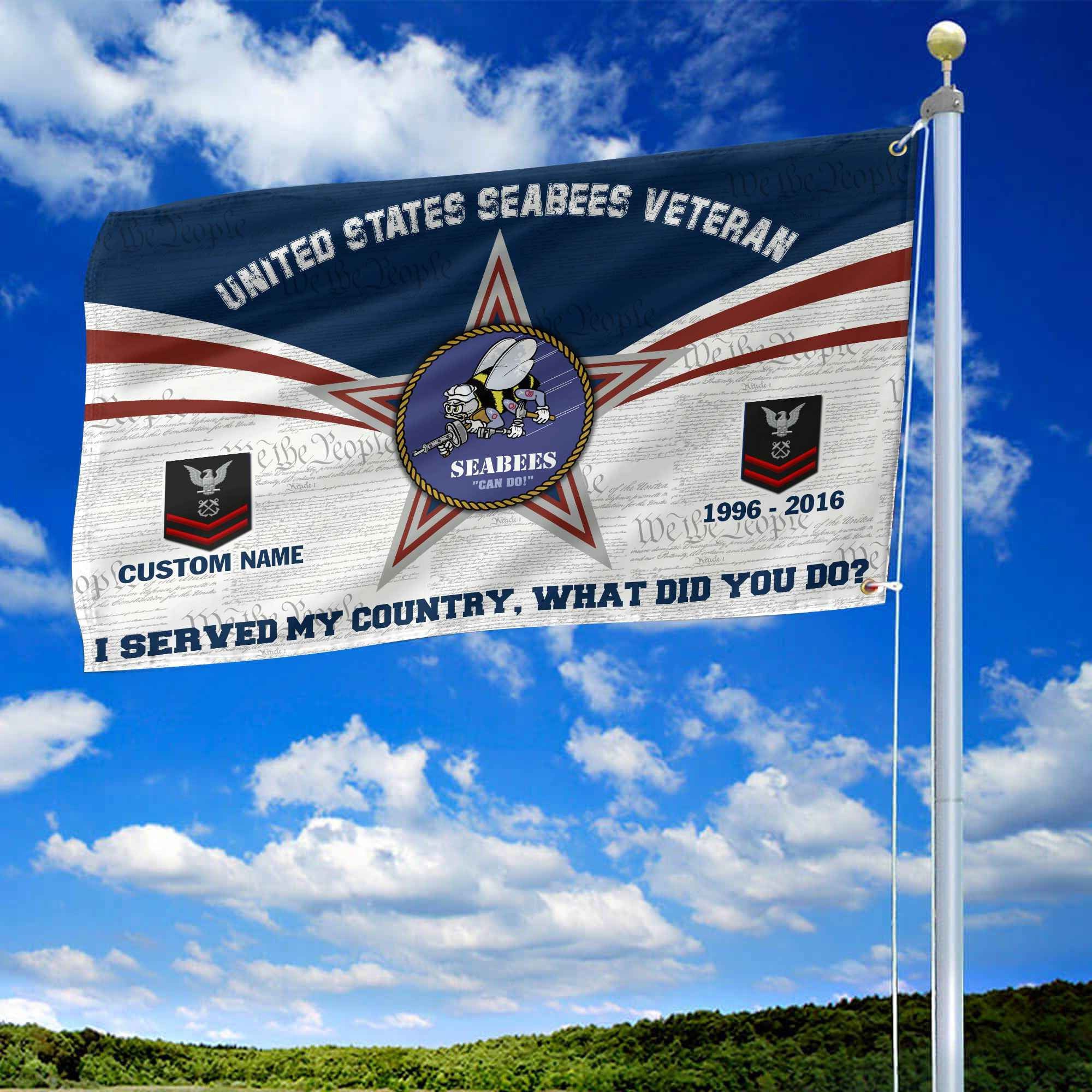 Premium Custom US Seabees Grommet Flag VPVC105809, Gifts For Seabees Veteran, Best Gifts On Father's Day, Armed Forces Day, Independence Day, Veterans Day.