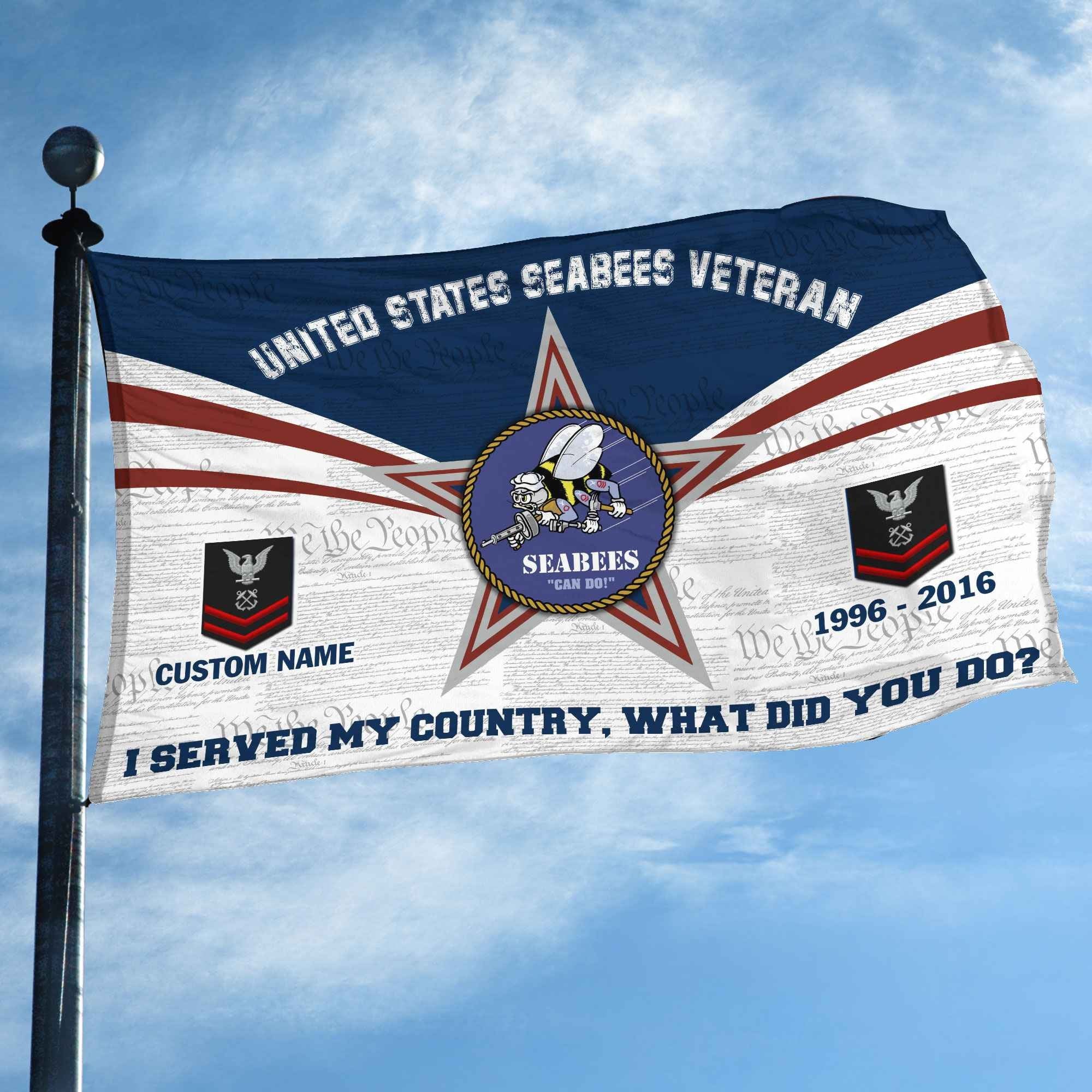 Premium Custom US Seabees Grommet Flag VPVC105809, Gifts For Seabees Veteran, Best Gifts On Father's Day, Armed Forces Day, Independence Day, Veterans Day.